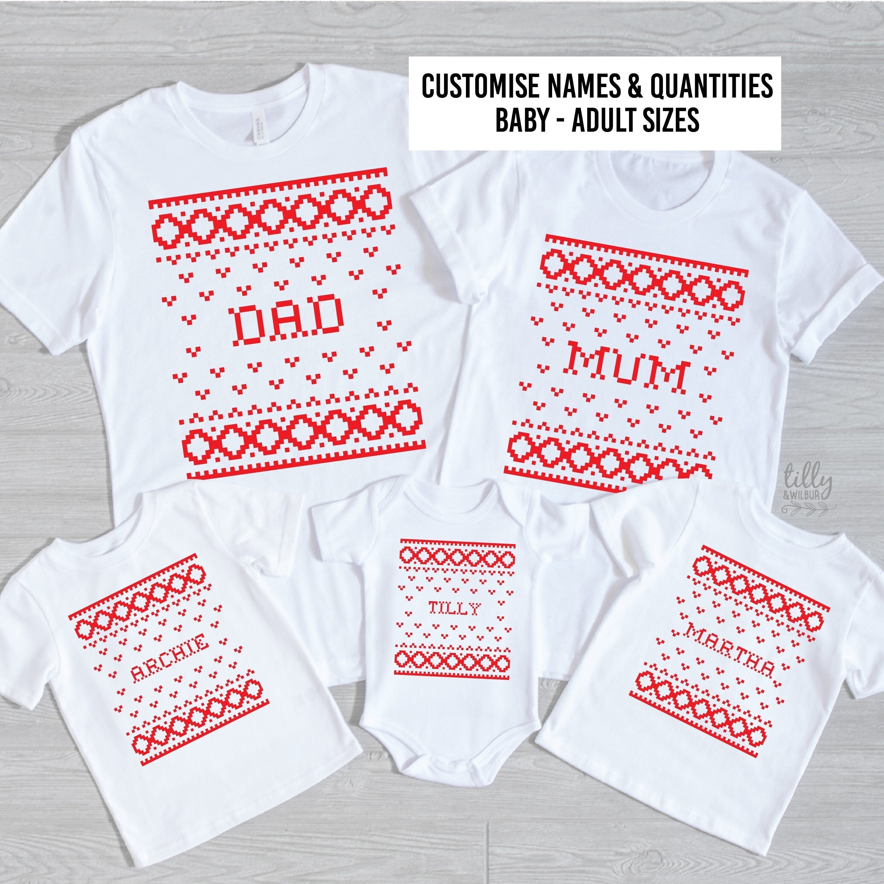 Custom Name Family Christmas T-Shirts - Personalized Holiday Matching Outfits for Family Photos & Festive Gatherings