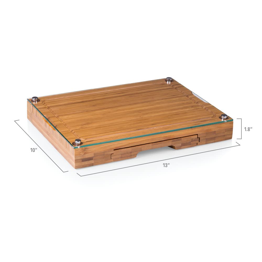 PICNIC TIME NCAA Concerto Glass Top Cheese Board and Knife Set - Bamboo Charcuterie Board with Glass Top Cutting Board for Wine Parties, Cheese Tasting & Entertaining Gifts