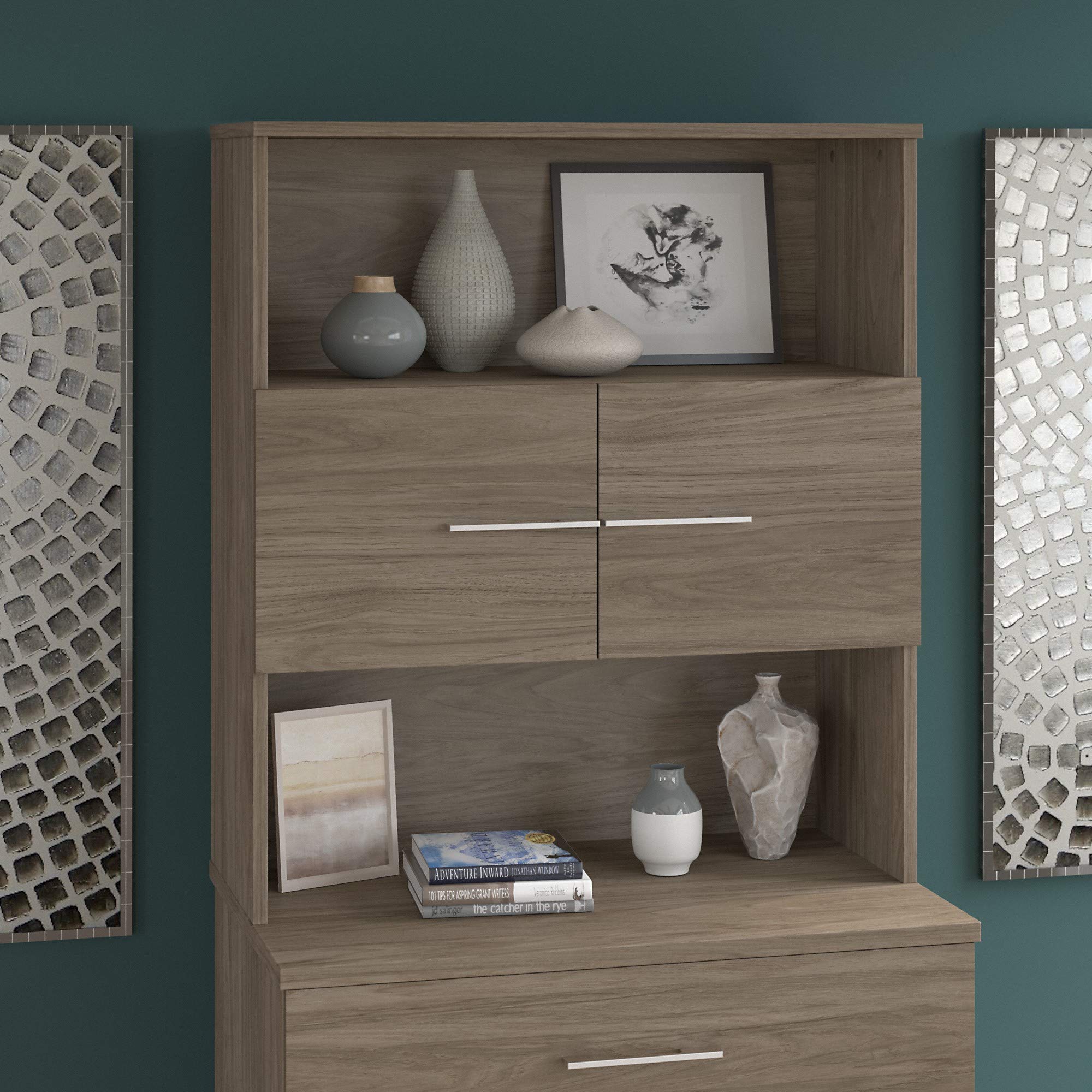 Bush Business Furniture Office 500 36-Inch Wide Bookcase Hutch with Storage Shelves - Modern Hickory Finish - Perfect for Home Office, Study Room & Workspace Organization