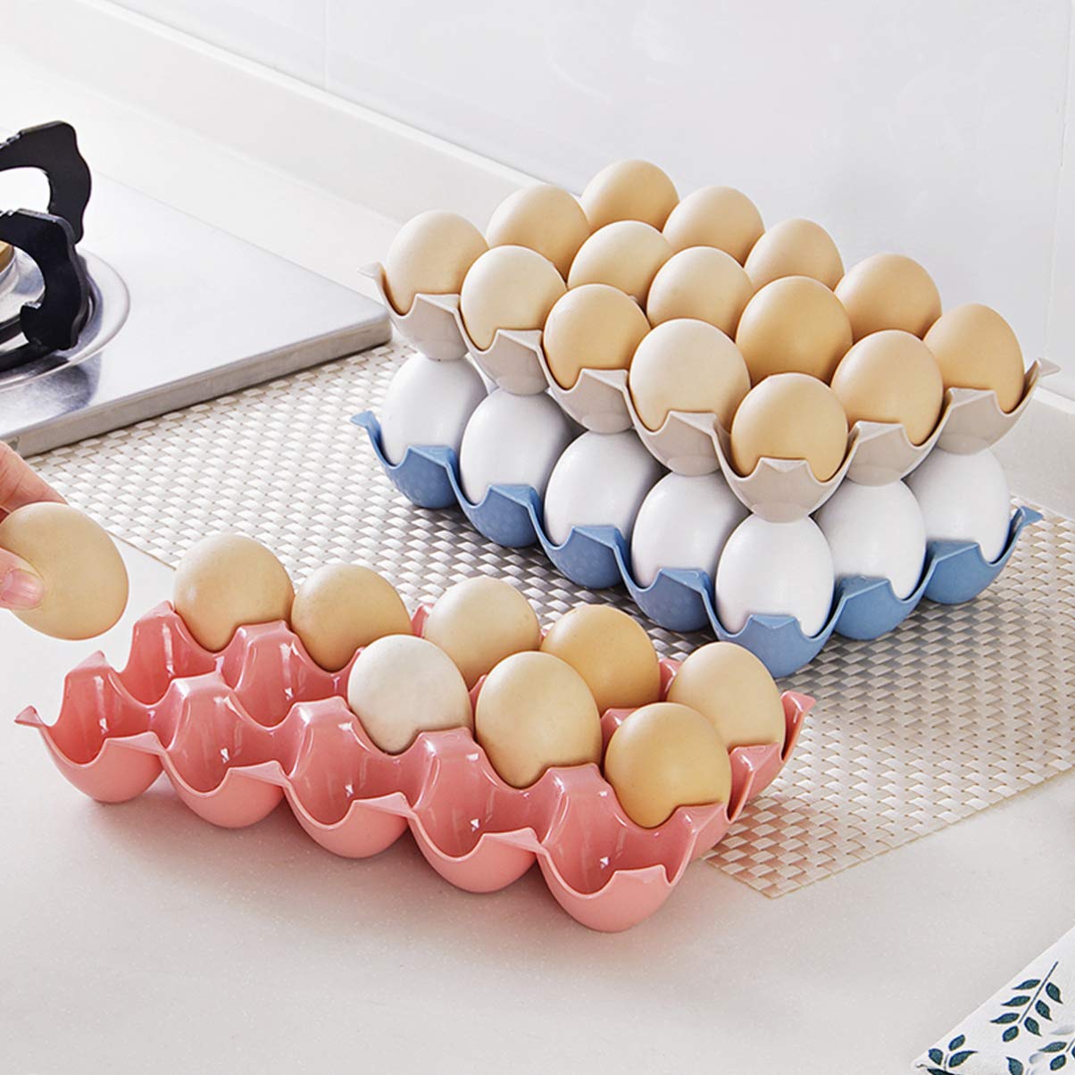 12-Slot Ceramic Egg Holder - White Countertop & Refrigerator Egg Tray Dispenser - Durable Ceramic Egg Keeper for Kitchen, Breakfast Buffet, and Farmhouse Decor