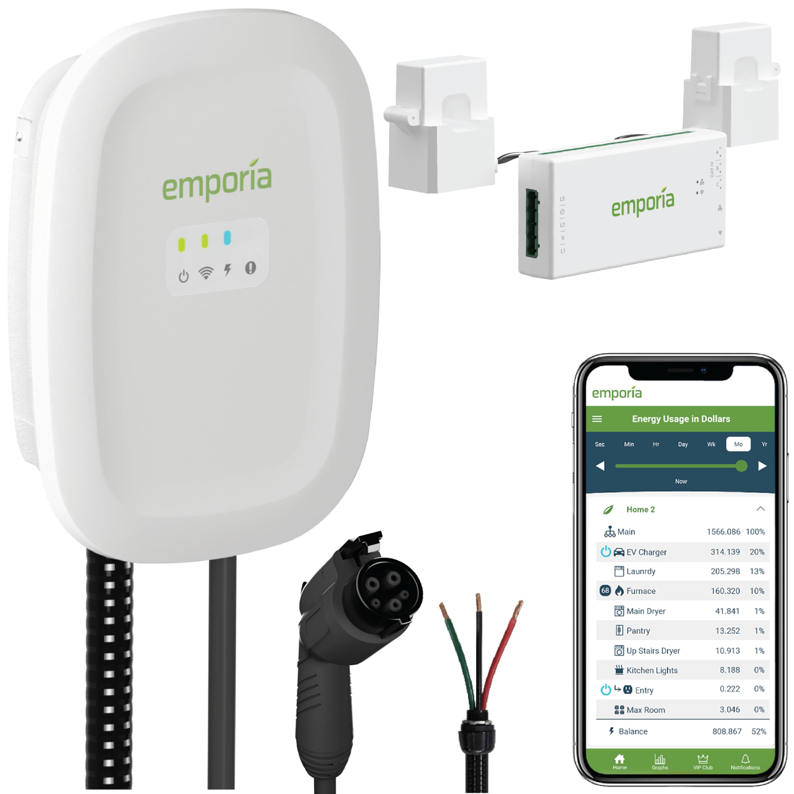 EMPORIA Level 2 EV Charger with PowerSmart Load Manager - 240V J1772 Electric Vehicle Charger - UL & Energy Star Certified - Hardwired Installation Ready - Avoid Costly Electrical Panel Upgrades - Perfect for Home, Garage & Workplace Charging Stations