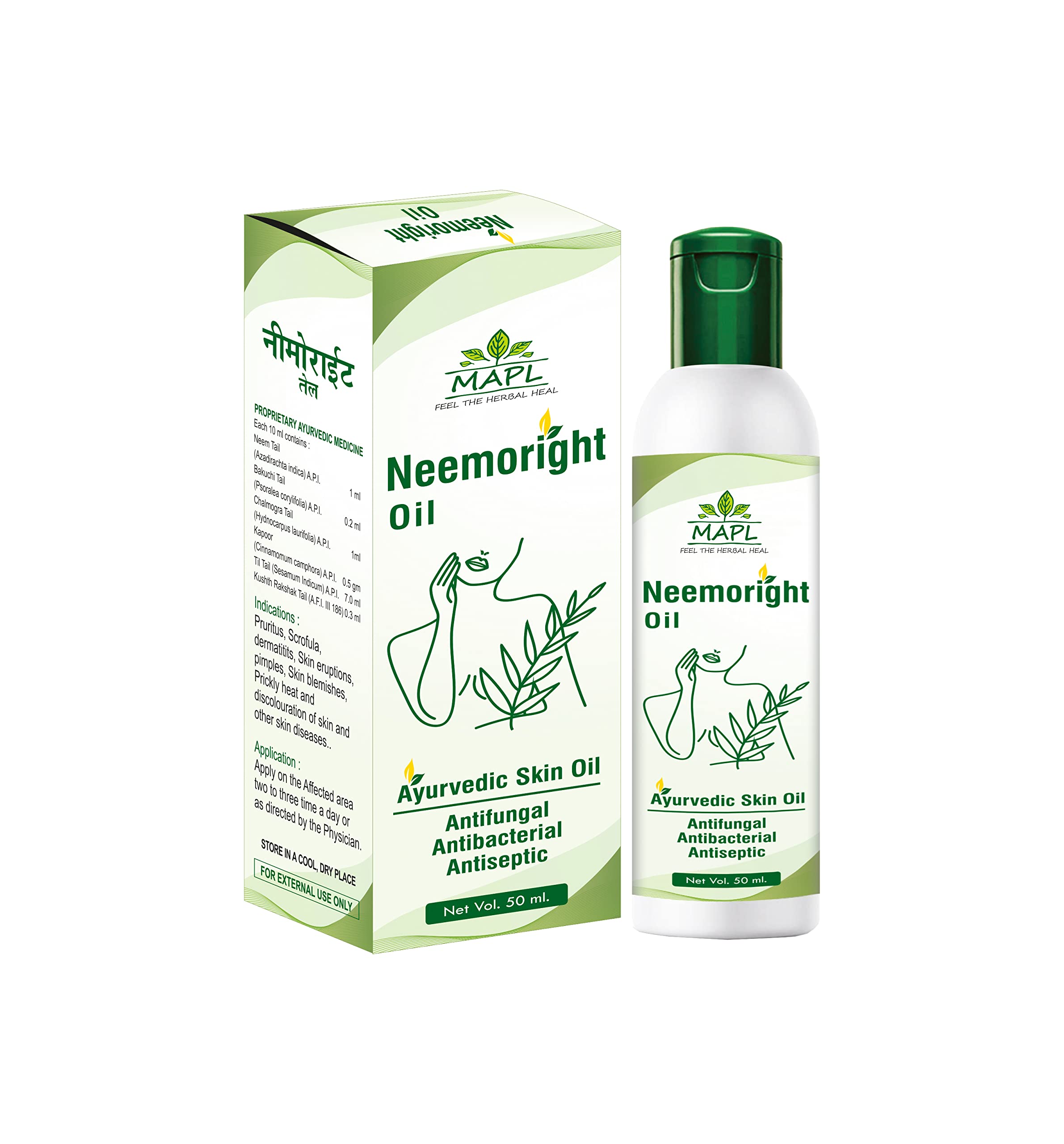 MAPL Ayurvedic Neemoright Oil for Scars & Blemishes - 100% Natural Cold Pressed Neem Oil for Skin Care, Anti-Fungal Treatment & Itch Relief (50ml) | Perfect for Acne, Eczema & Daily Skin Nourishment