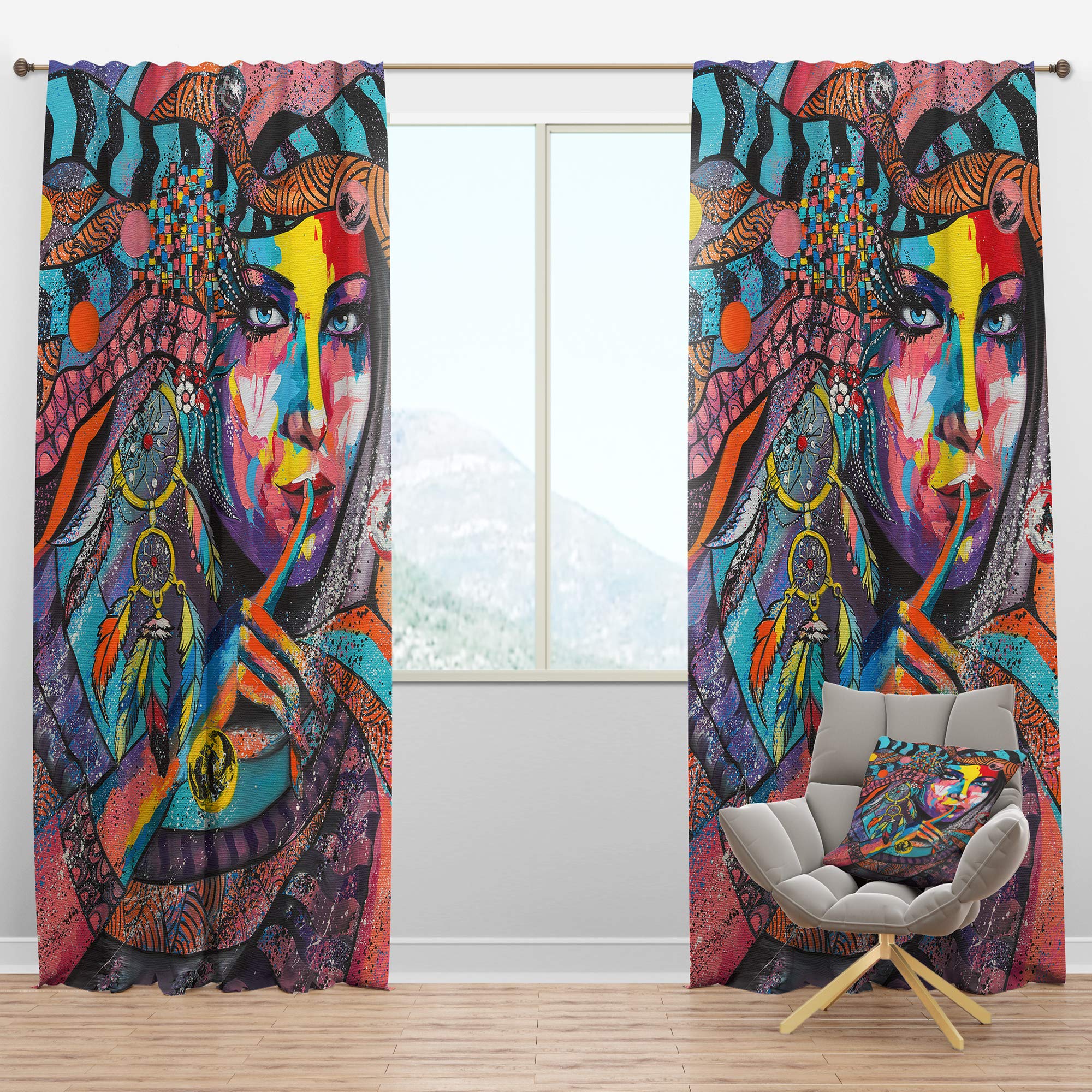 DesignQ Blackout Curtains 'Woman Portrait in Your Dreams' - Thermal Insulated Single Panel Window Drapes (52x90 Inches) for Bedroom & Living Room - Perfect for Light Blocking, Privacy & Temperature Control