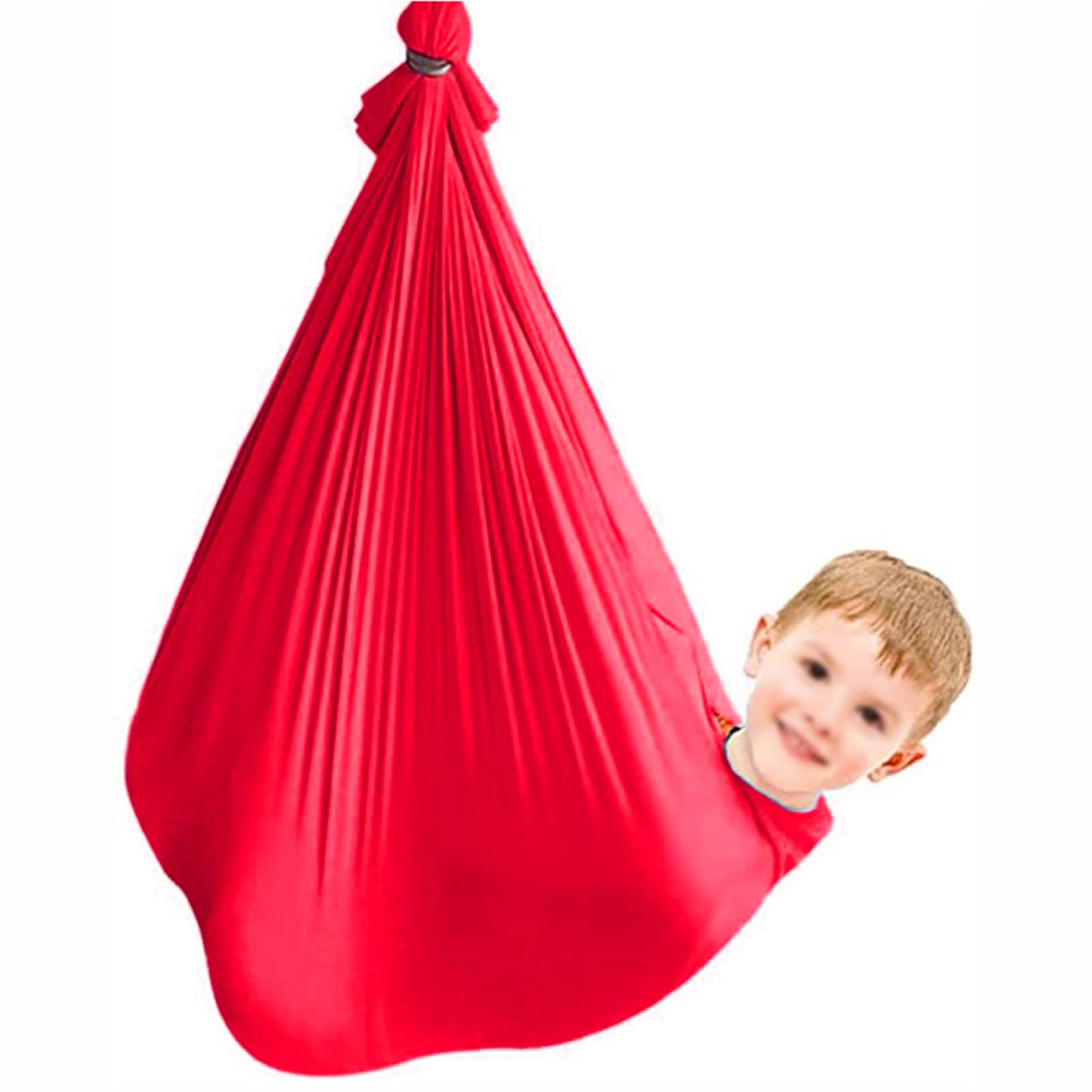 YKLL Kids & Adult Therapy Swing for Autism ADHD ADD - Indoor & Outdoor Sensory Hammock with Elastic Steady Seat - Red 150x280cm - Perfect for Relaxation, Sensory Therapy & Playtime