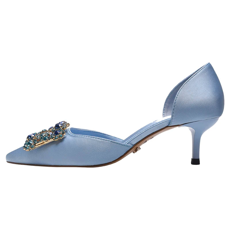 Women's Spring & Autumn Satin Pointed Toe Slip-On Pumps - 5cm Medium Heel for Daily Wear | Office, Party & Wedding Shoes