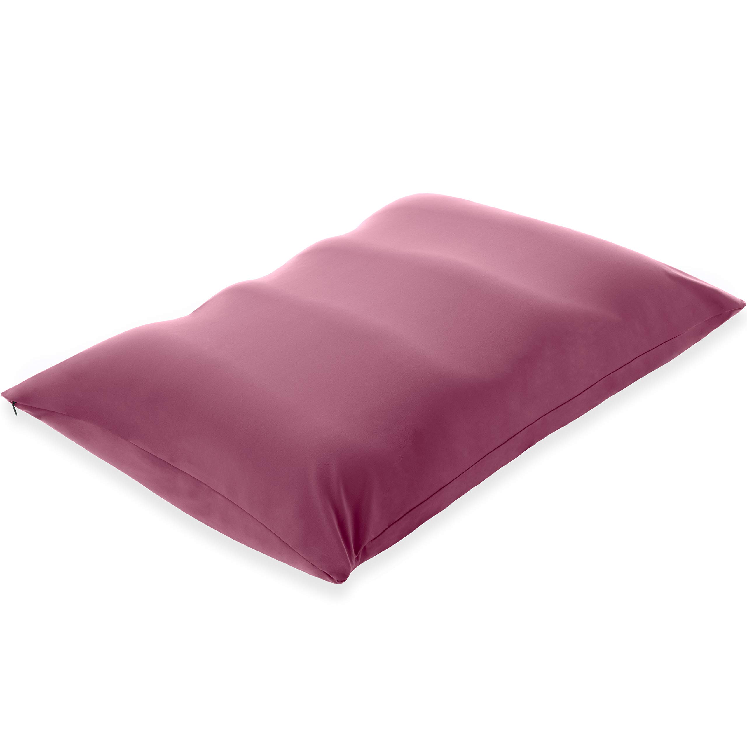 PILLOWY Premium Microbead Bed Pillow - Extra Large Fluffy Supportive Pillow with Cooling Silk-Like Anti-Aging Cover (85% Spandex/15% Nylon) - Burgundy Merlot Color for Side, Back & Stomach Sleepers - Ideal for Hot Sleepers & Neck Pain Relief