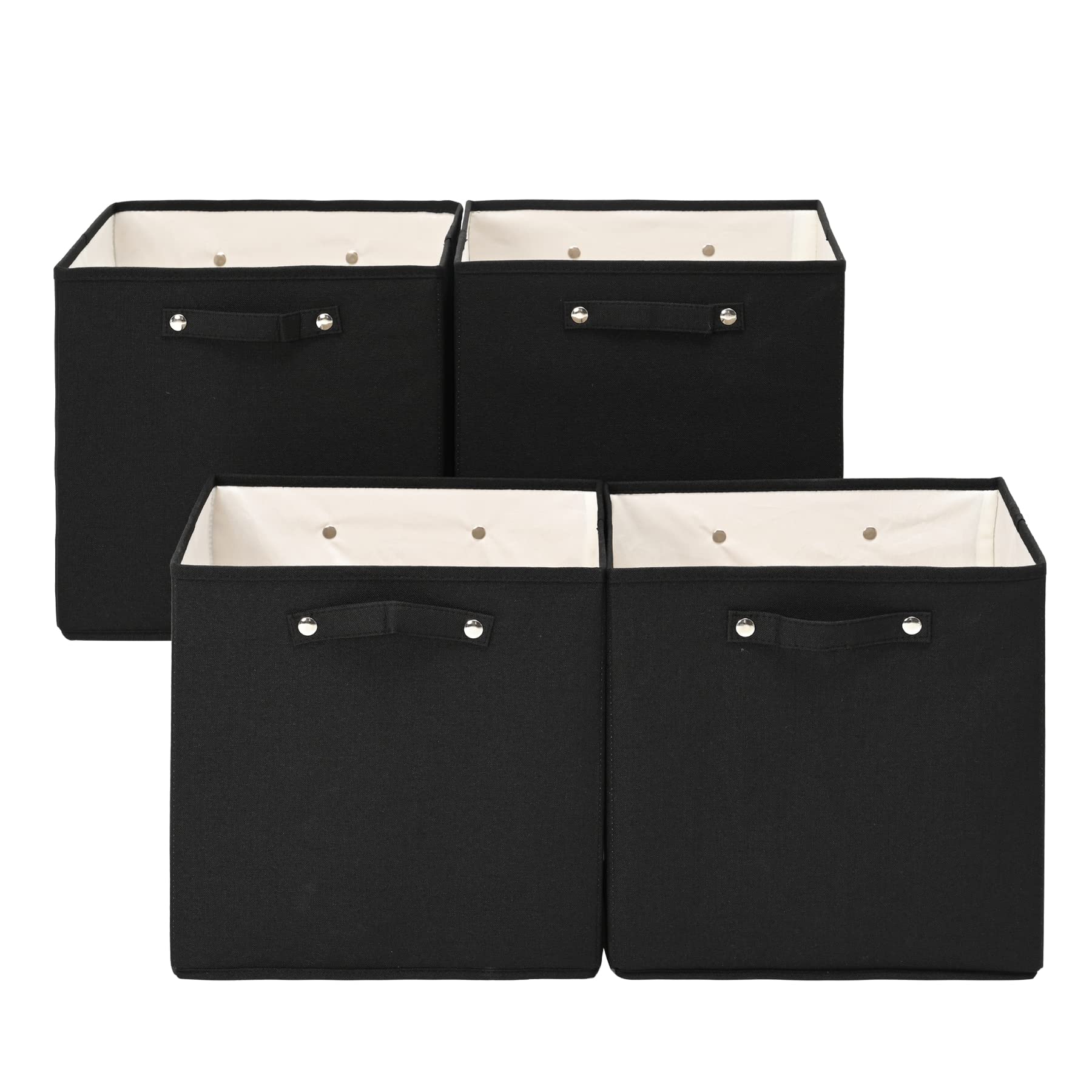 Foldable Cube Storage Bins 13x13x13 Inch [4-Pack] - Collapsible Fabric Storage Baskets with Handles for Shelves, Closet & Cabinets - Perfect for Home Organization, Kids' Toys & Bedroom Storage (Black)