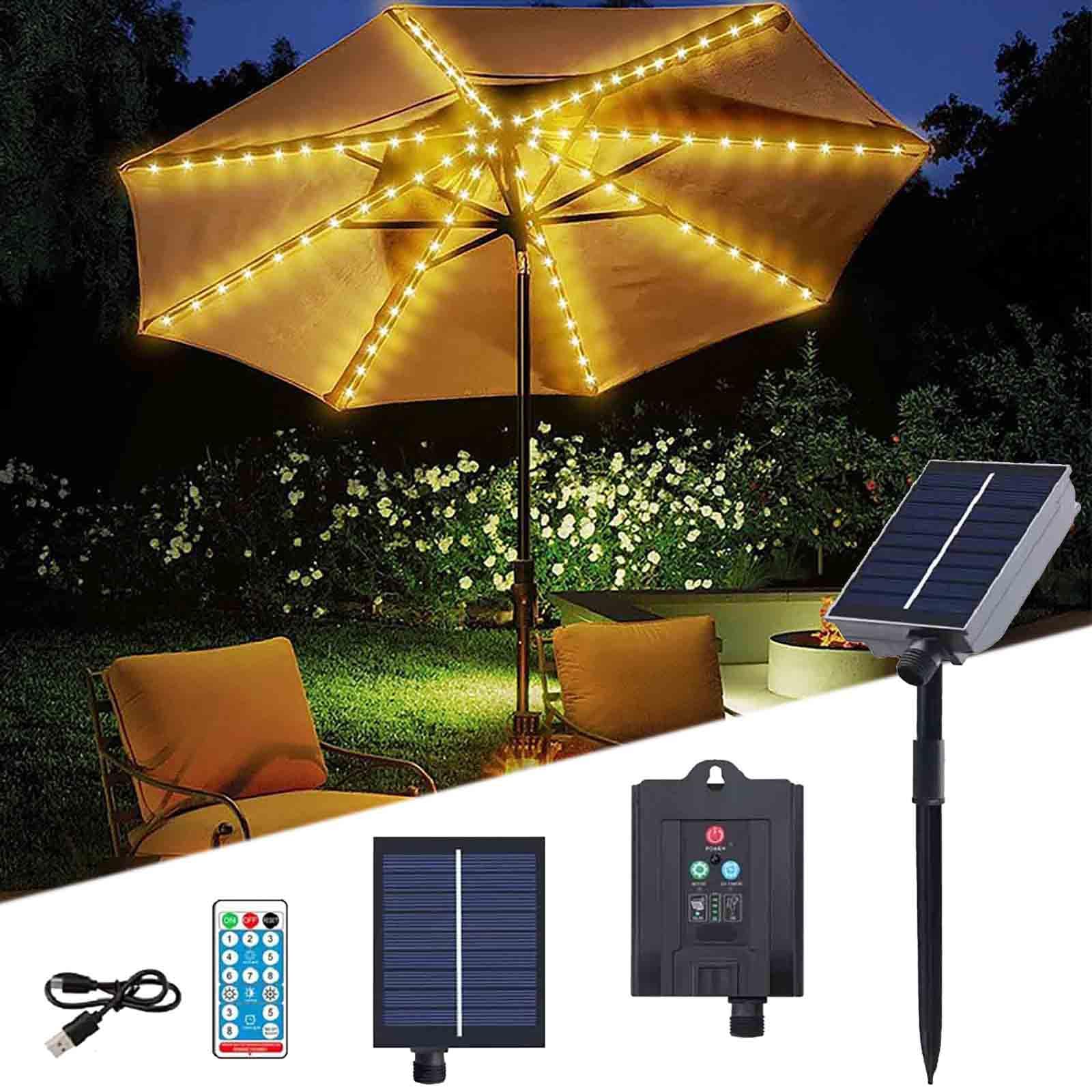 **Solar-Powered Clip-On Outdoor Umbrella Light - 8 Adjustable Modes with USB Charging & Ground Plug - Perfect for Beach, Tent, Camping, Garden Parties & Outdoor Events**