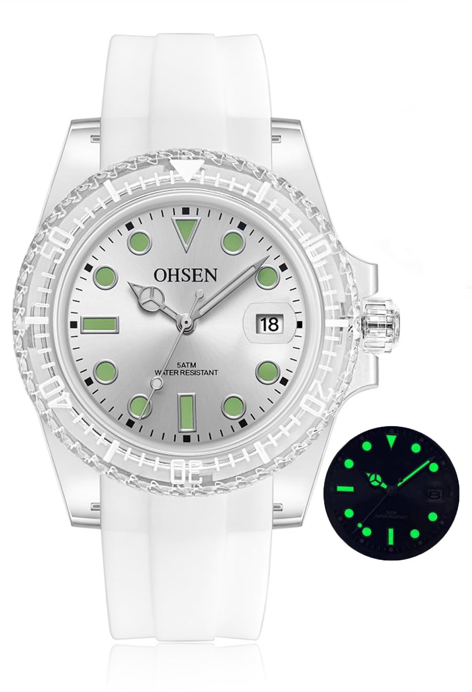 Men's & Women's Waterproof Silicone Sports Watch - Glow in The Dark Date Display Quartz Analog Watch for Outdoor Activities, Running, Hiking - White & Black Neutral Design