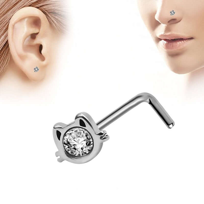 Hello Kitty L Bend Nose Stud - Cute Cartoon Nose Ring for Women | WH0427 | Perfect for Everyday Wear, Parties & Gifts