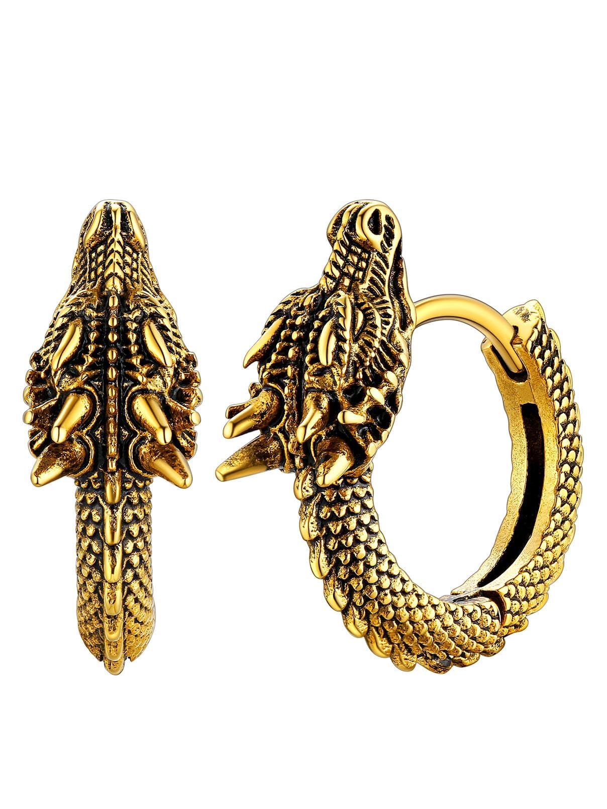 FaithHeart Viking Animal Huggie Hoop Earrings for Men - Gothic Dragon, Snake, Dinosaur & Wolf Stainless Steel Stud Earrings | Hypoallergenic, Lightweight Punk Rock Jewelry Gift for Everyday Wear & Special Occasions