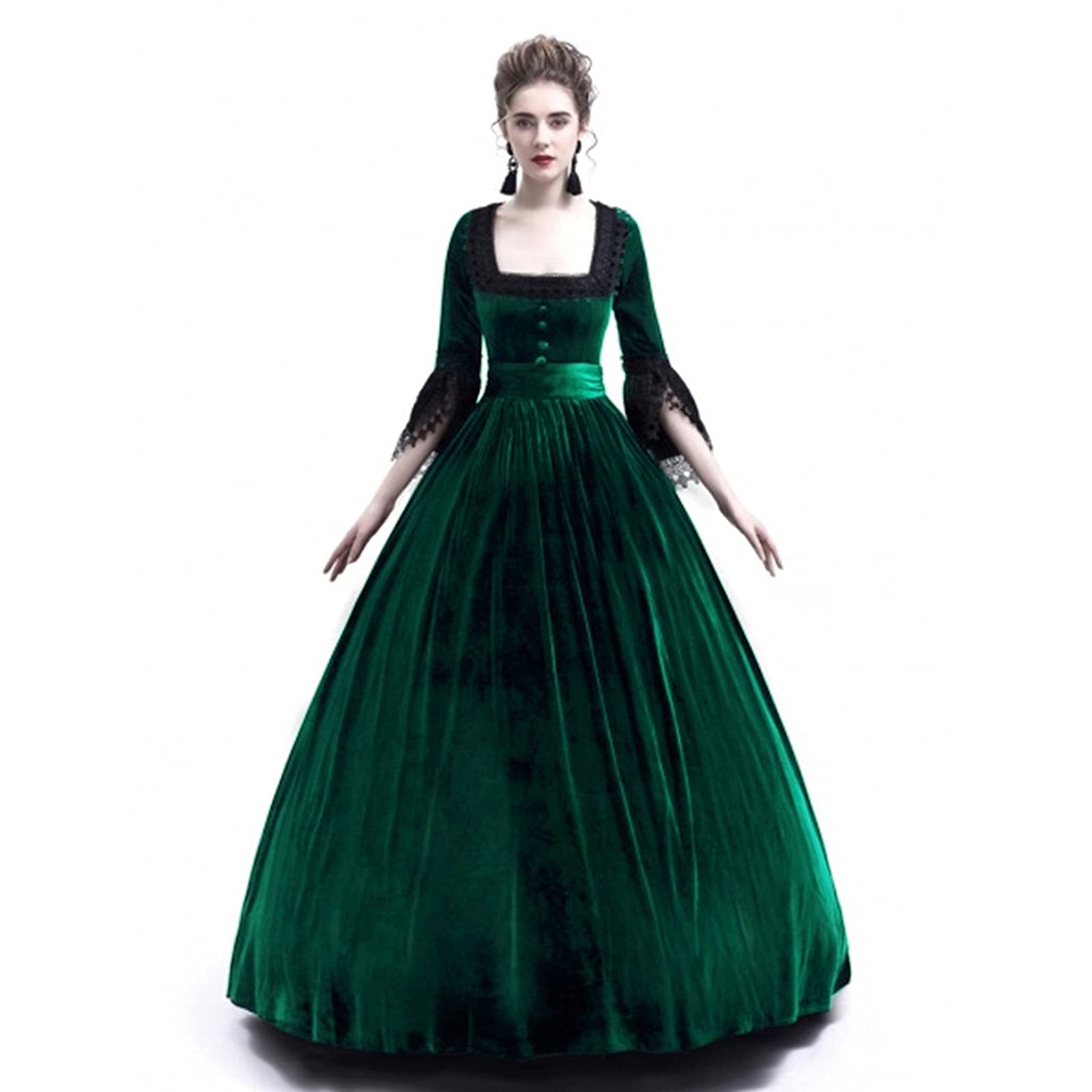 Elegant Women's Rococo Ball Gown - Gothic Victorian Masquerade Costume Dress with Lace Details in Green | Perfect for Halloween, Medieval Palace Parties & Noble Themed Events