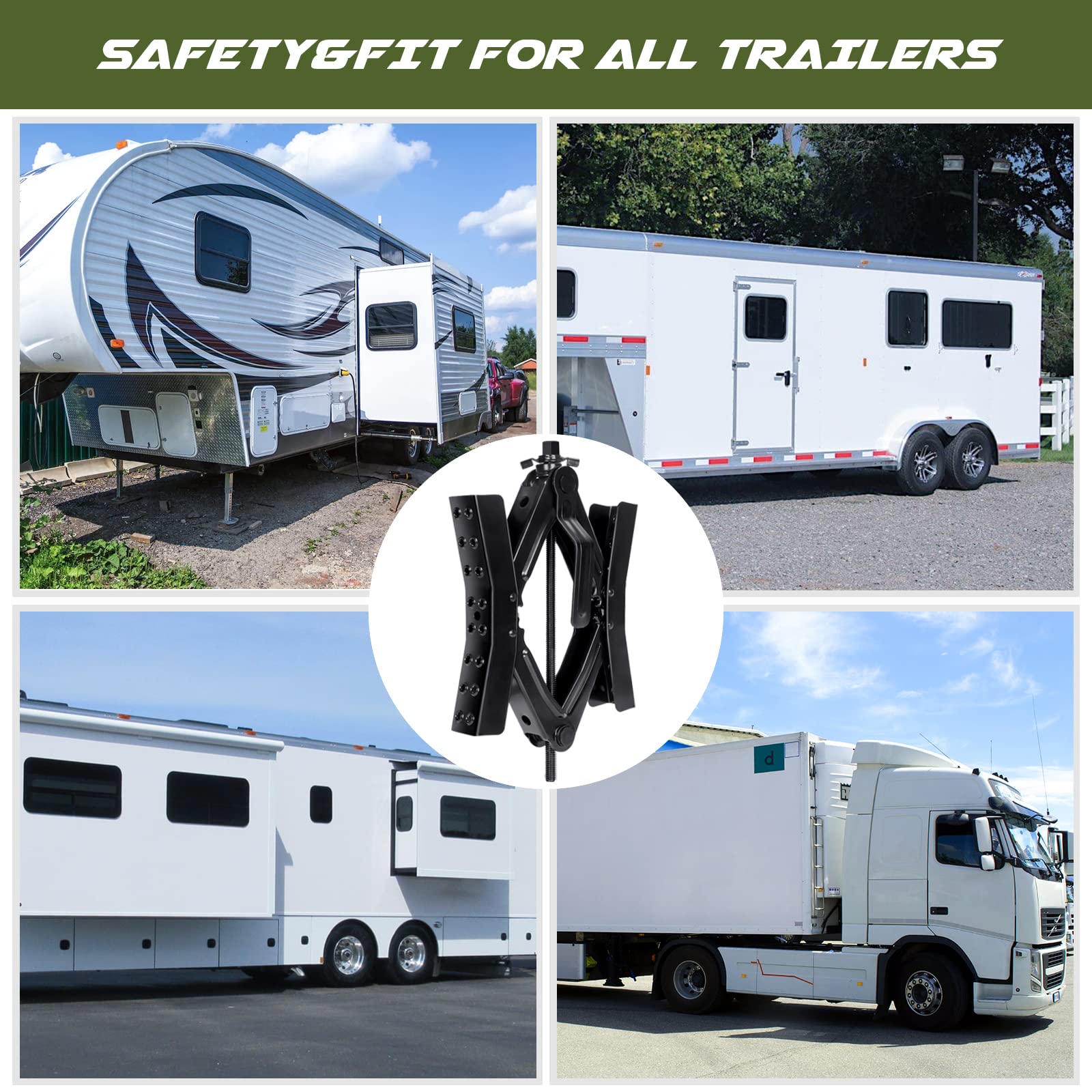 RV Camper Wheel Chocks & Stabilizers - Heavy Duty Scissor Tire Locks for Travel Trailers (2 Sets with Wrench, Fits 3.5