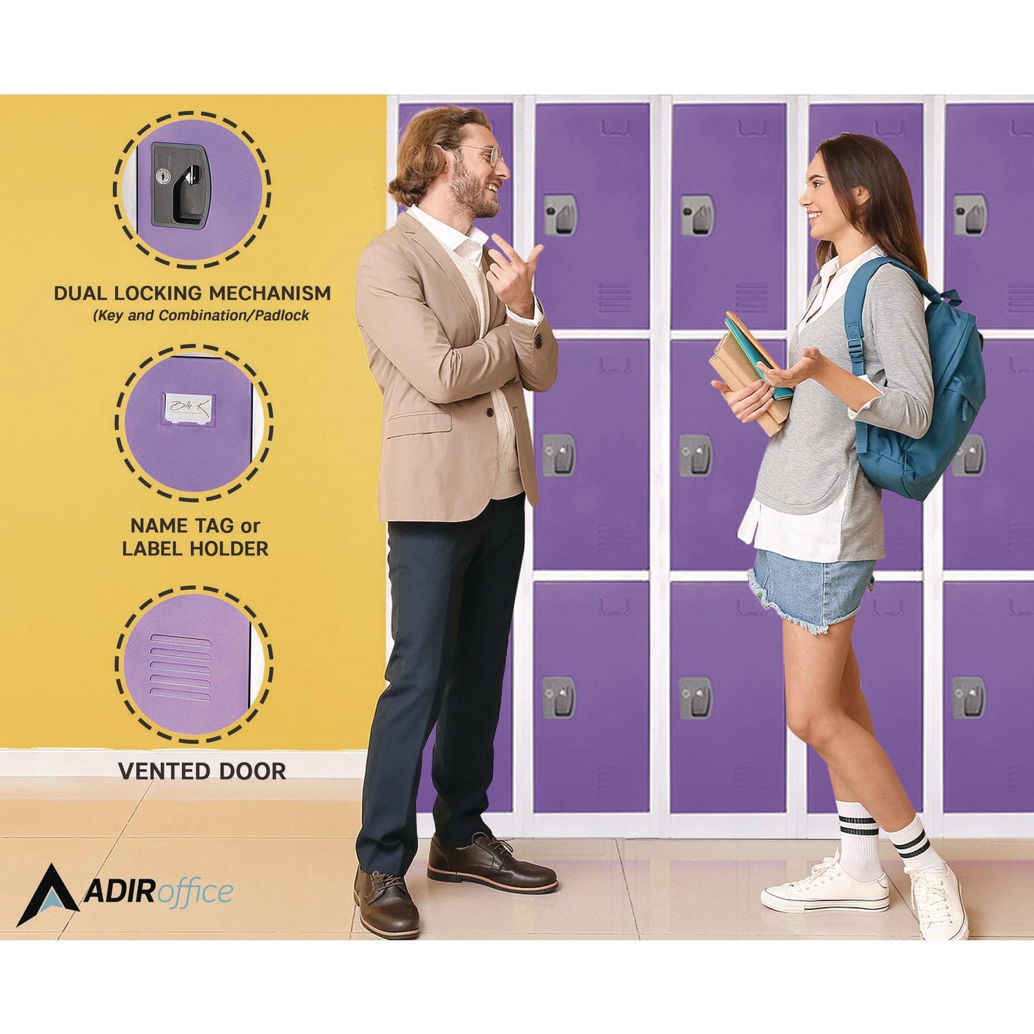 AdirOffice 3-Compartment Steel Storage Locker - 12