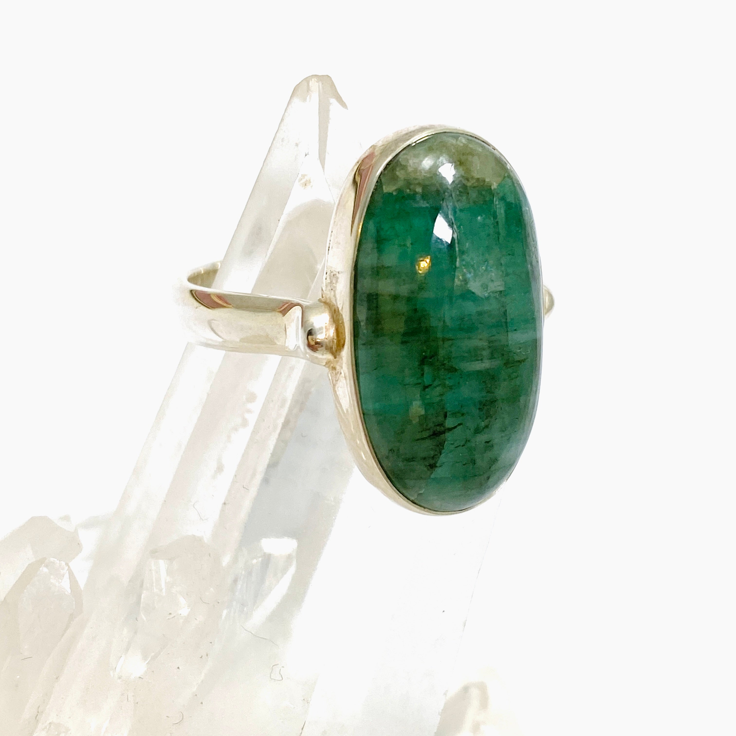 Emerald Oval Cabochon Ring - Size 10 - 925 Sterling Silver Jewelry - Perfect for Engagement, Wedding & Anniversary Gifts - KPGJ3294
