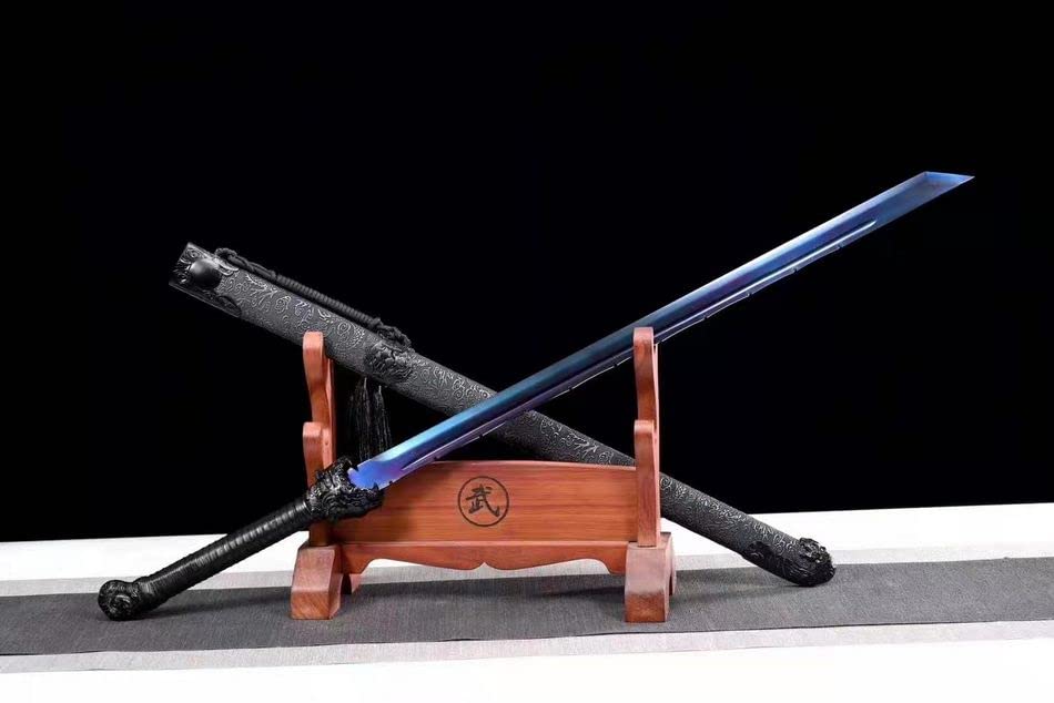 Hand Forged Wushu Sword - Sharp Blue Manganese Steel Kung Fu Saber with Tiger Head Design | Durable Martial Arts Training Weapon for Kung Fu Practice, Cosplay & Collection