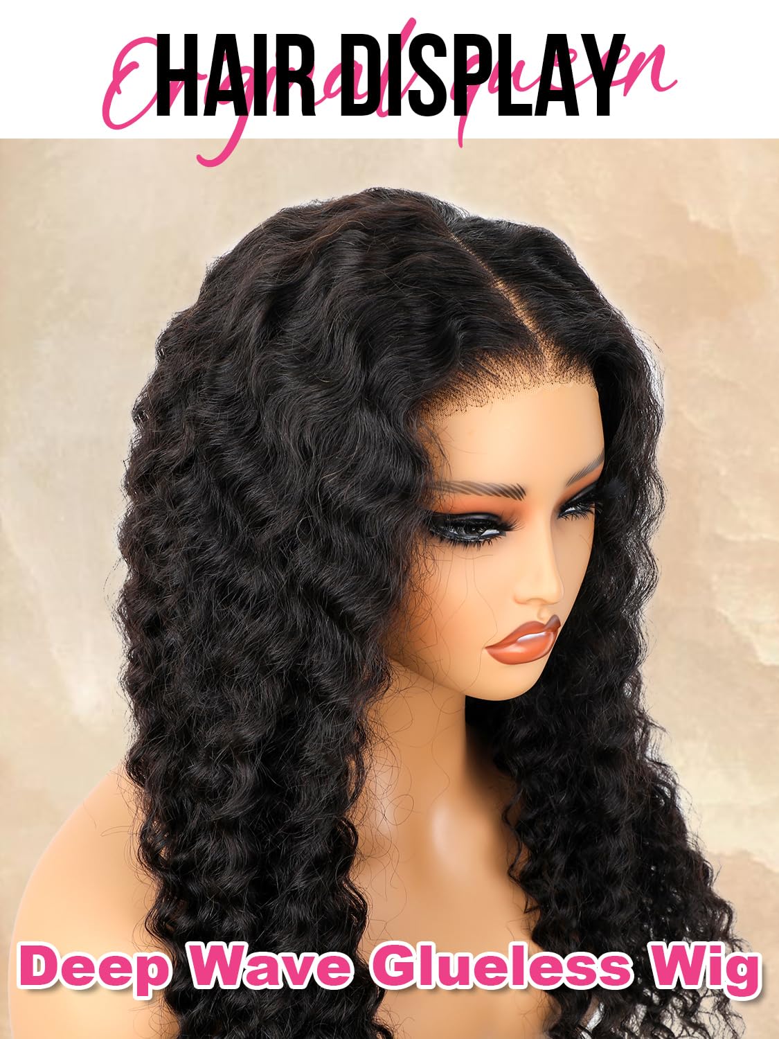 ORIGINAL QUEEN 24Inch Glueless Human Hair Wigs - 7x5 Lace Front Deep Wave Curly Wigs for Women | Pre Plucked & Pre Cut | Wear & Go | Perfect for Daily Wear, Parties & Special Occasions