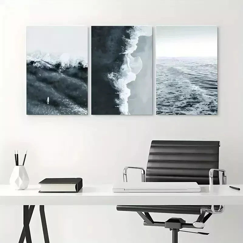 3-Piece Ocean Waves View Wall Art Set - Framed Canvas 50x70cm (20x28in) - High Quality Print - 100% Australian Made - Ready to Hang - Perfect for Living Room, Bedroom & Office Decor