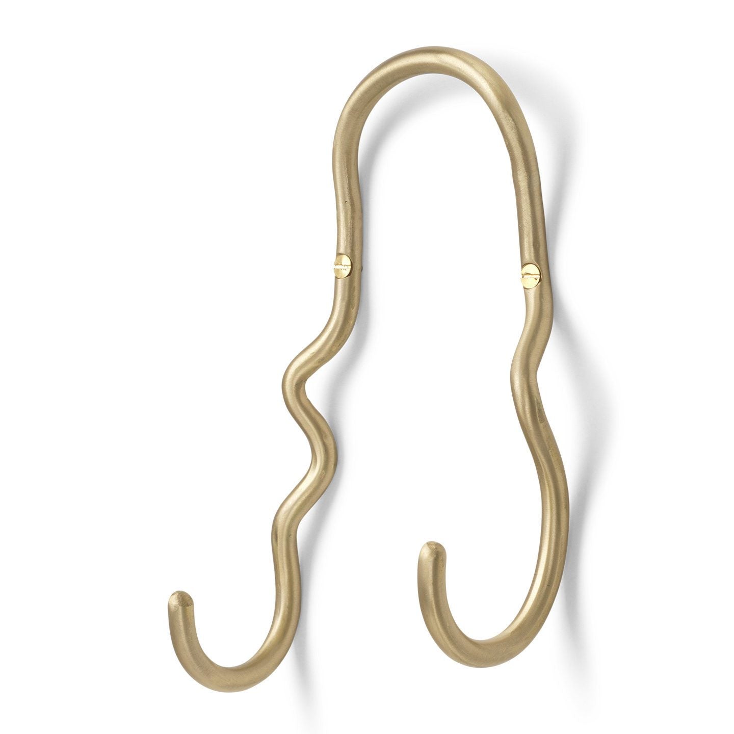 FERM LIVING Curvature Double Hook in Brass - Stylish Wall Mounted Coat & Hat Hanger for Entryway, Bedroom, or Bathroom Organization