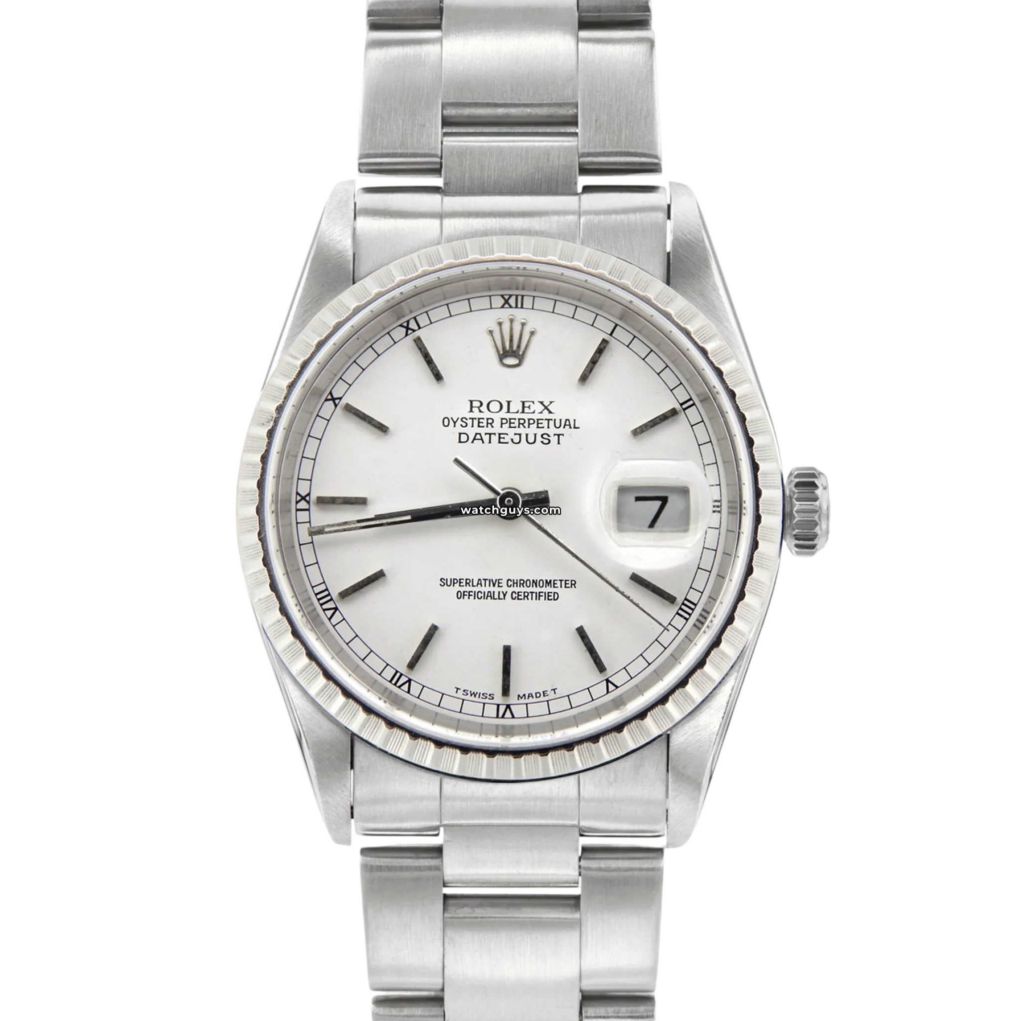 Rolex Datejust 16220 Stainless Steel Watch with White Index Dial & Oyster Bracelet - Perfect for Business, Formal Events & Luxury Collectors
