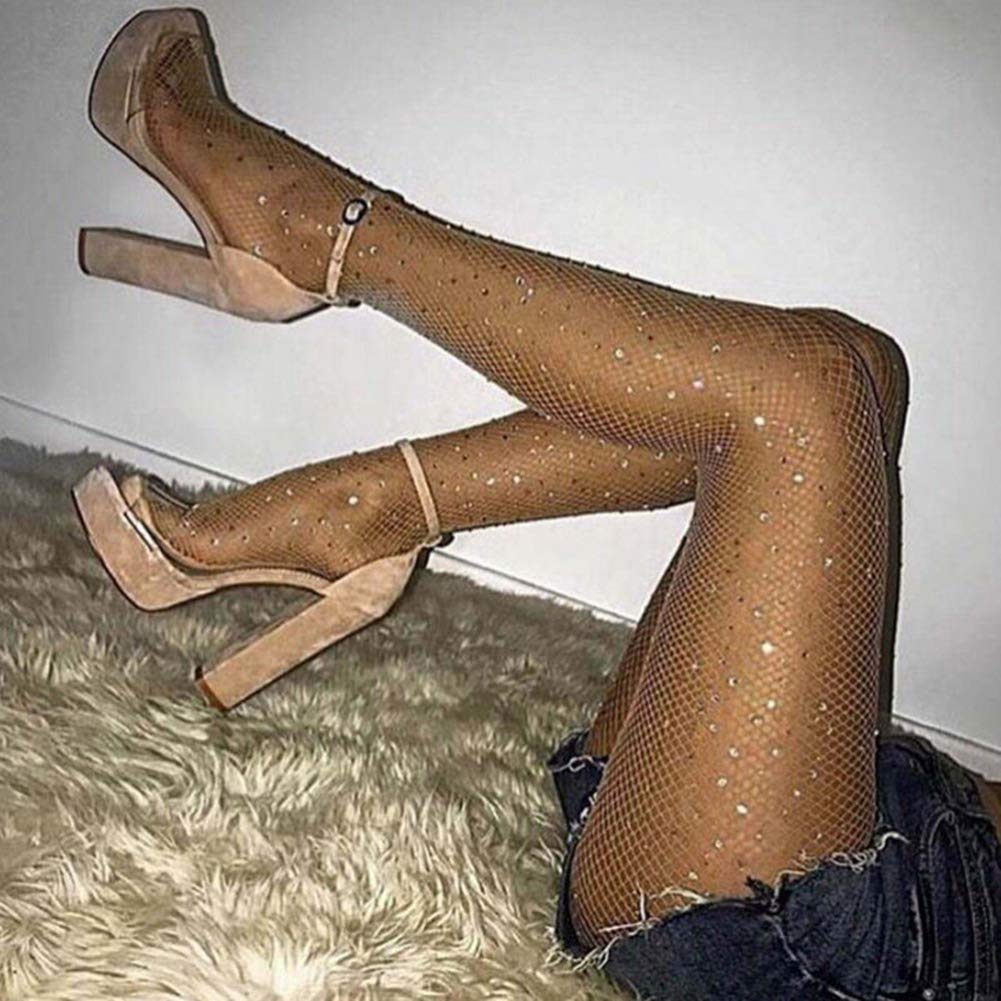 Sexy Rhinestone Fishnet Stockings for Women - Stretchy Elastic Fishnet Tights & Pantyhose Socks - Perfect for Halloween, Cosplay, and Nightclub Outfits