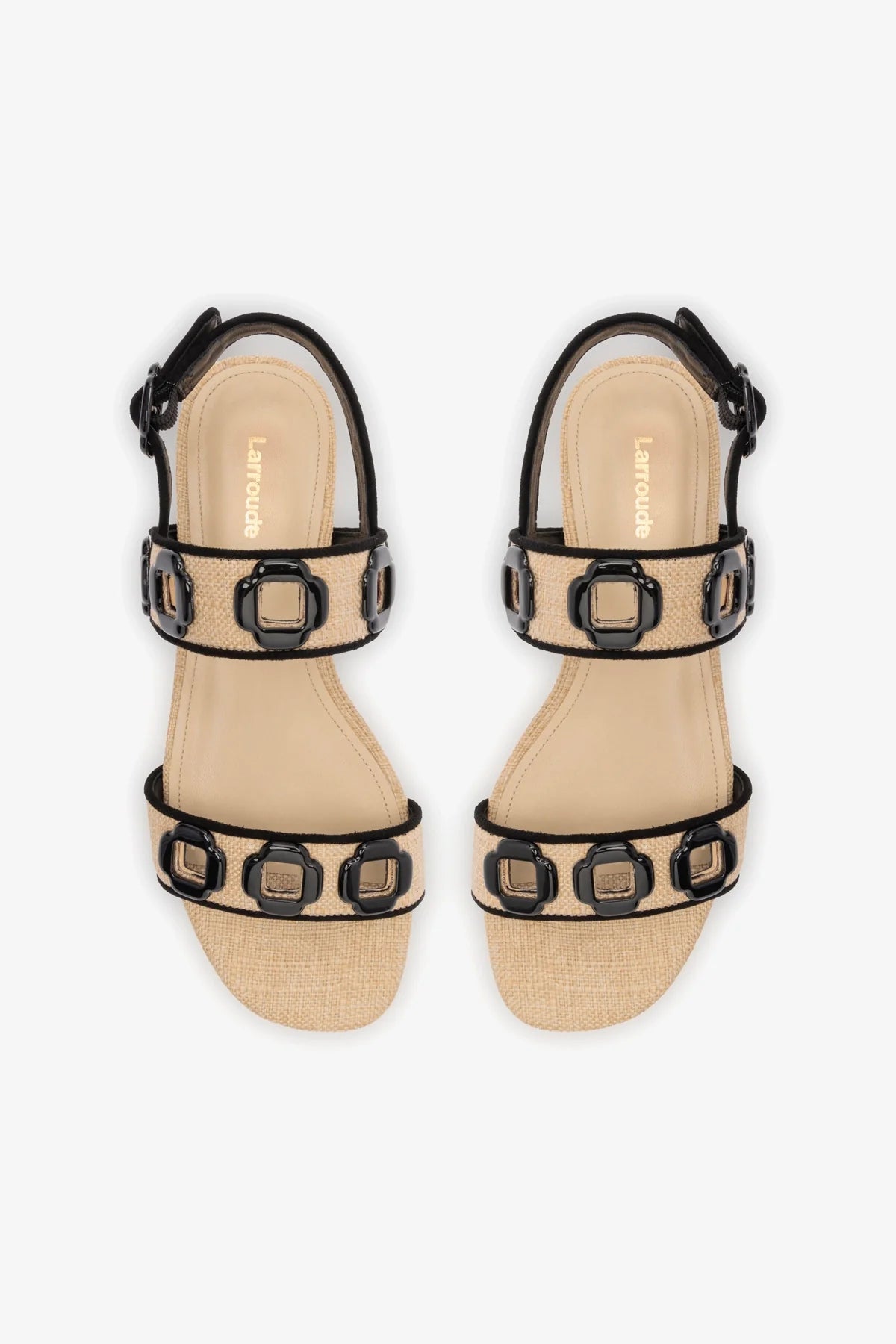 Milan Flat Sandal Women's Beige Raffia Sandals with Black Trim - Comfortable Summer Beach Walking Shoes for Vacation & Casual Outfits
