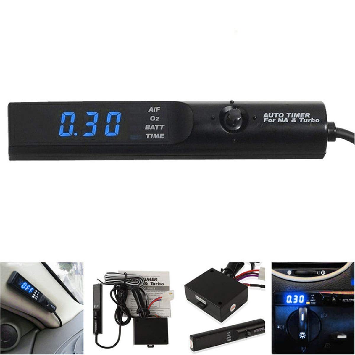 TOTMOX 12V Universal Auto Turbo Timer with LED Digital A/F Display - Engine Cool Down Timer for Turbocharged Vehicles - Perfect for Performance Cars & Parking Time Control (Blue Light)