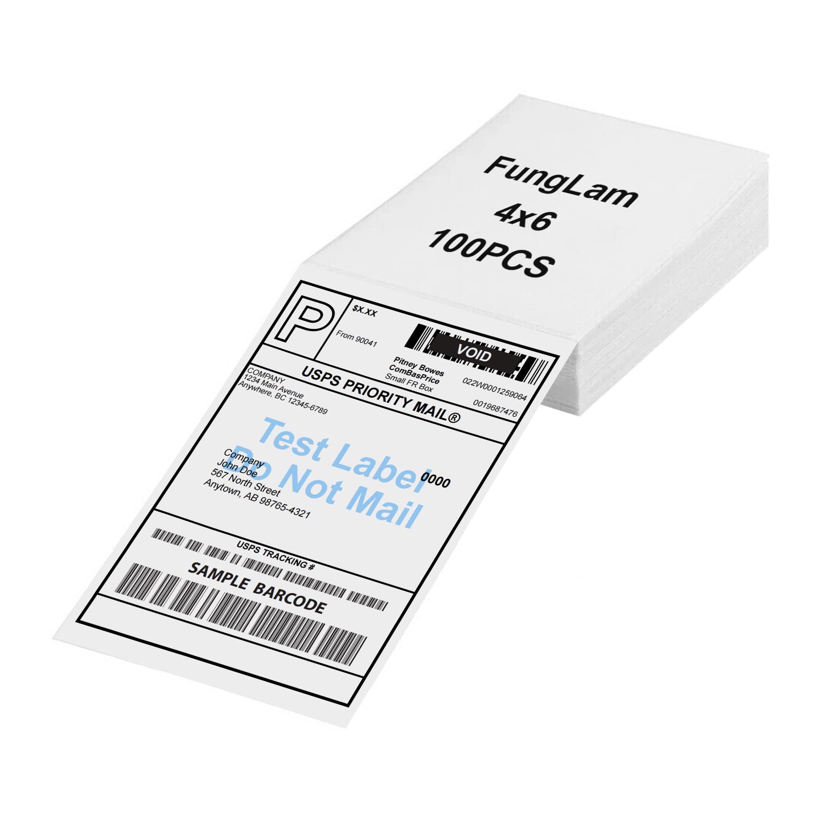 FungLam 4x6 Thermal Labels - 100 Pack Fanfold Shipping Labels for iDPRT MUNBYN POLONO Rollo Direct Thermal Printers | Commercial Grade Self-Adhesive Labels for Ecommerce, Warehouse & Logistics Shipping Needs