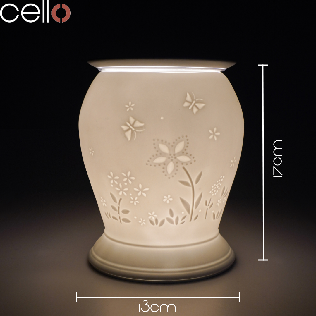 Premium Cello Porcelain Electric Wax Warmer with Elegant Floral Design - Includes 12 Handmade Artisan Wax Melts for Home Fragrance & Aromatherapy - Perfect for Living Room, Bedroom, Spa and Office Relaxation