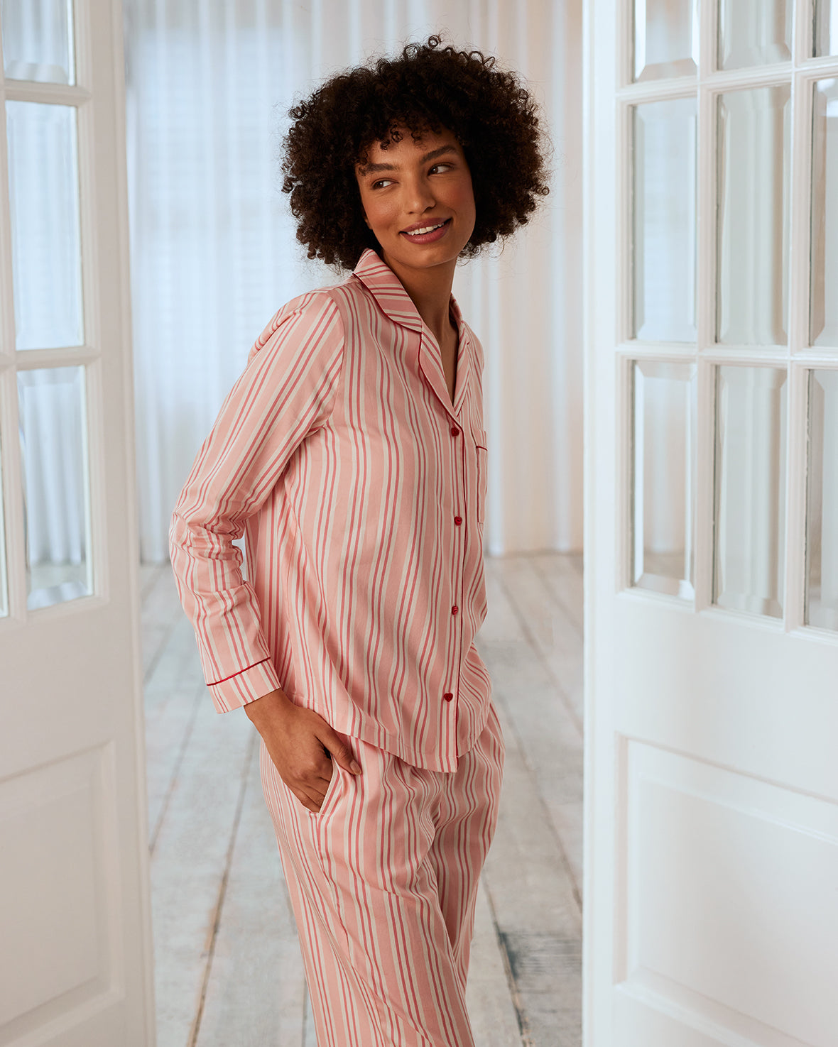 Organic Cotton Striped Button-Up Pajama Set for Women - Soft & Breathable Sleepwear for Cozy Nights & Lounging
