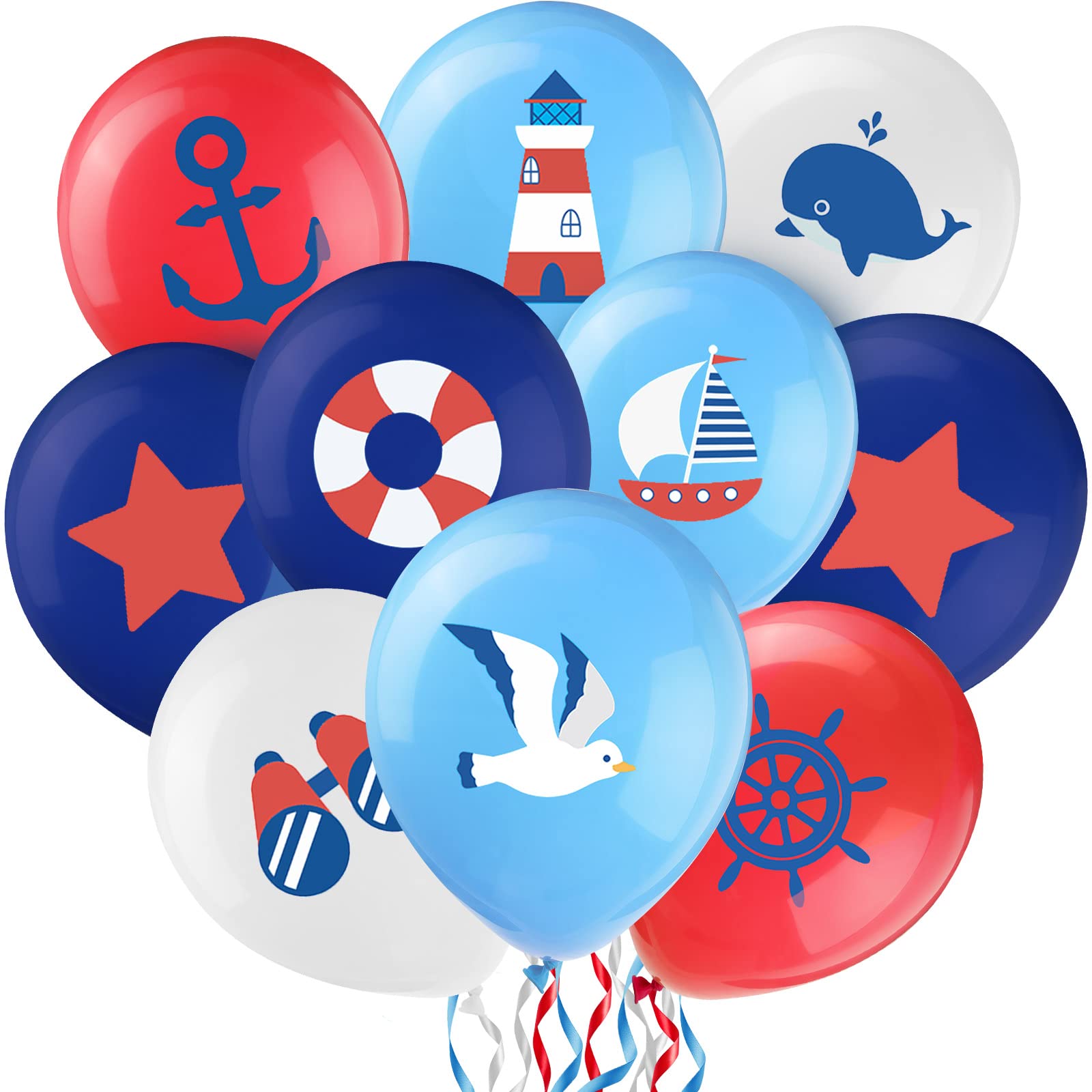 45-Piece Nautical Balloon Set - Anchor & Sailboat Themed Latex Balloons for Kids Birthday, Baby Shower, and Nautical Party Decorations - Perfect for Ocean-Themed Celebrations and Underwater Decor