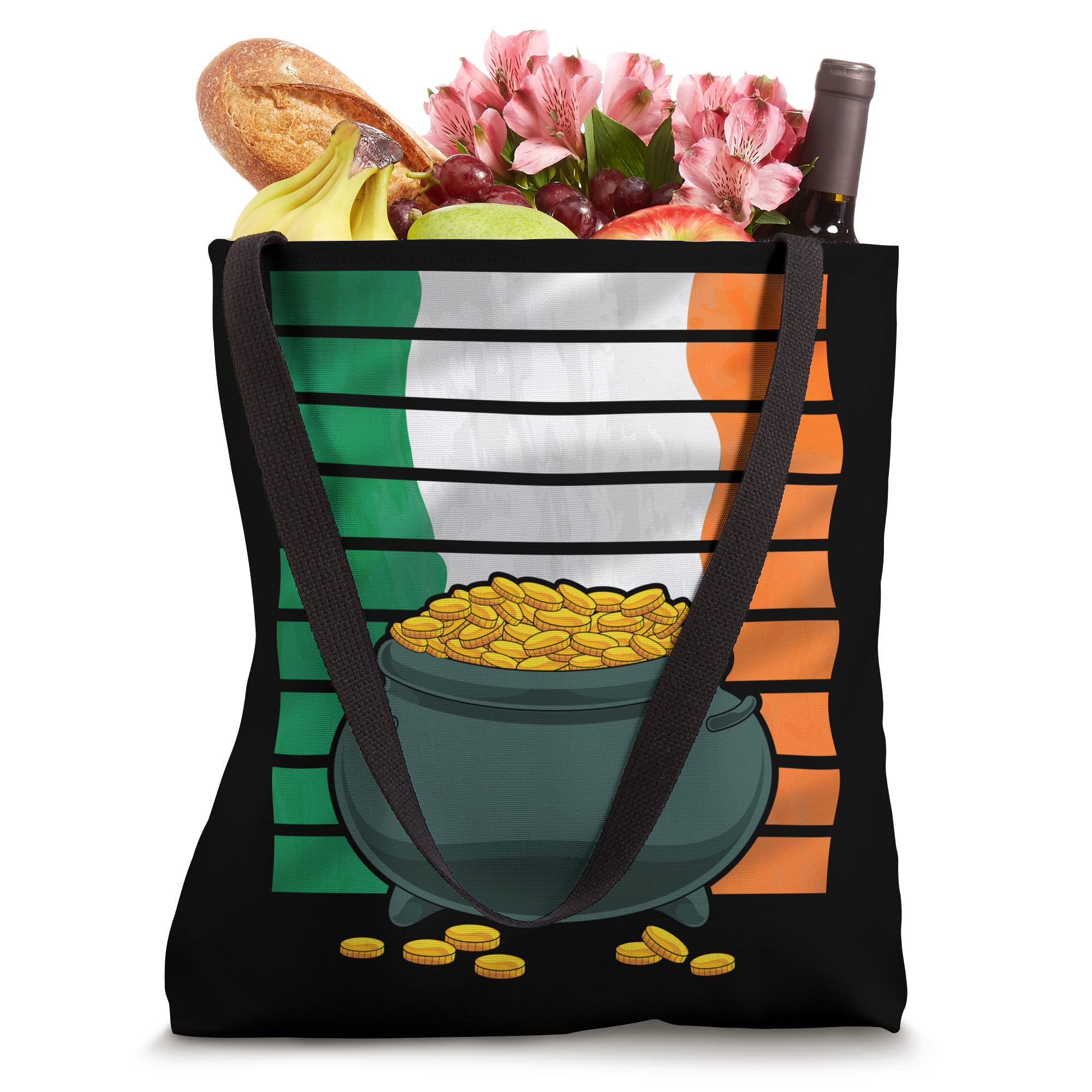 Pot Of Gold Saint Patrick's Day Irish Flag Tote Bag - Eco-Friendly Reusable Shopping Bag for St. Patrick's Day Parades, Irish Festivals & Grocery Shopping