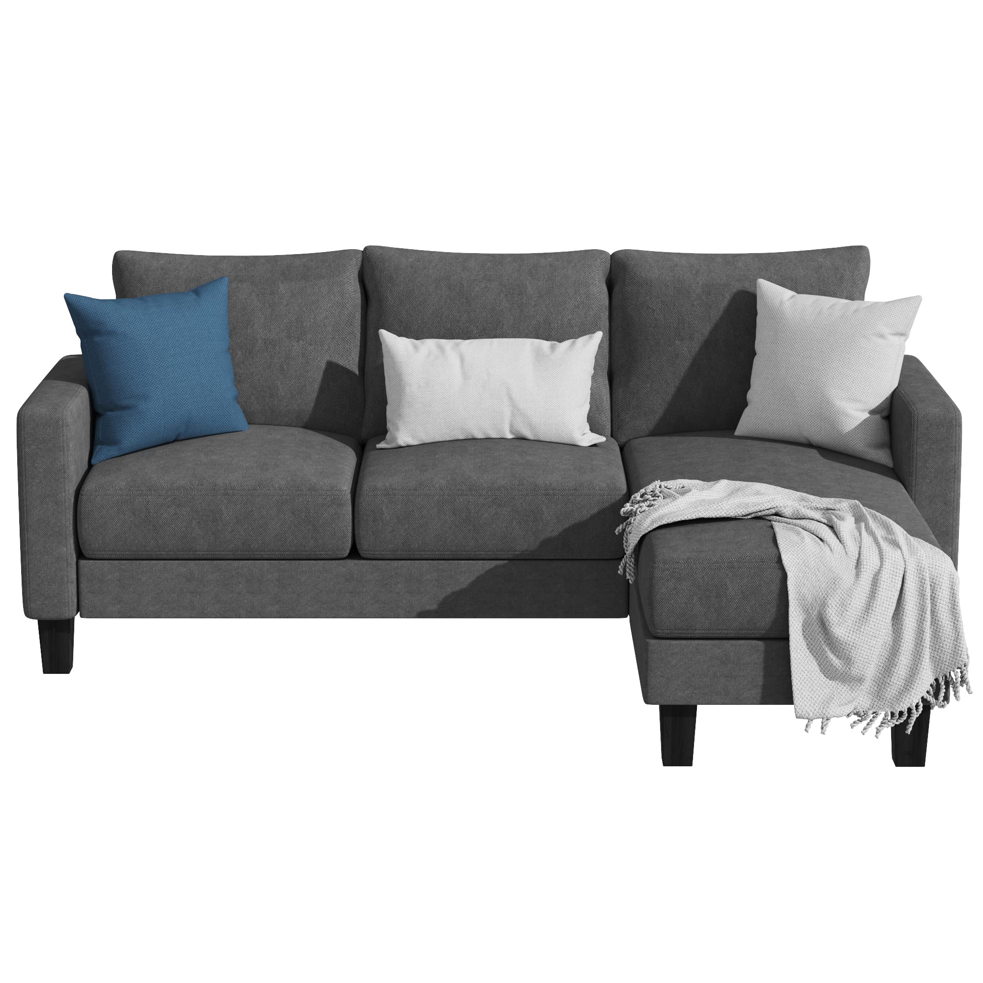 YESHOMY Convertible Sectional Sofa with Comfortable Backrest - Modern L-Shaped Couch with Cotton Fabric for Living Room, Dark Gray | Perfect for Small Spaces, Apartments & Home Theater Seating