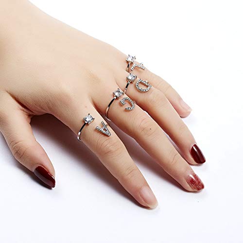 2PC Initial Letter Ring Set for Women - Gold & Silver Diamond Rhinestone Studded Zirconia Open Adjustable Rings | Personalized Jewelry Gift for Her | Perfect for Birthdays, Anniversaries & Valentine's Day