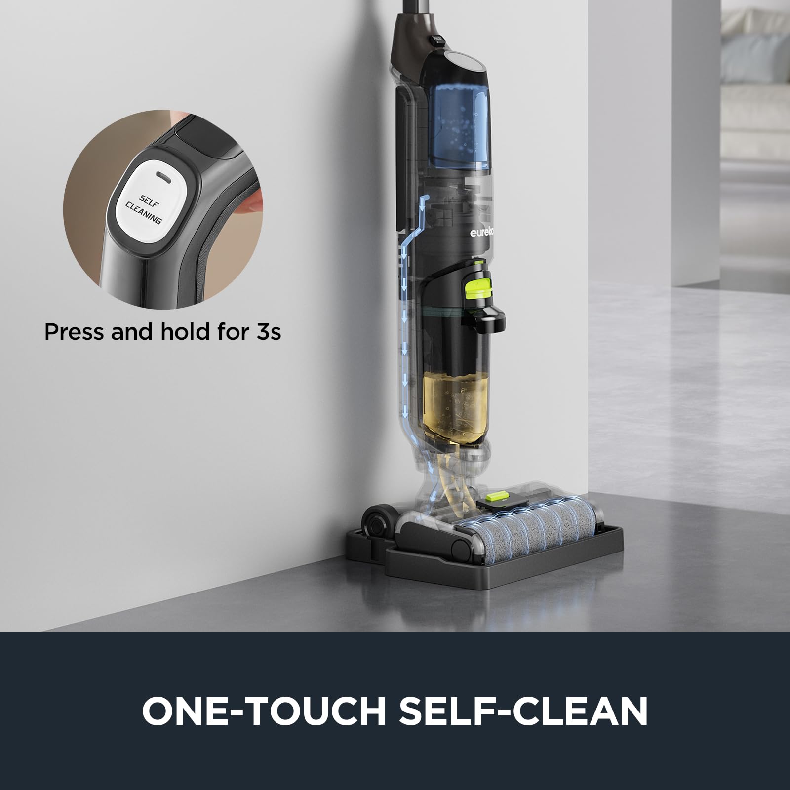 Eureka Cordless Wet Dry Vacuum Cleaner with Self-Cleaning System - Lightweight Hardwood Floor Mop Vac for Pet Hair & Sticky Messes - Ideal for Home Cleaning, Spills, and Pet Owners (Black, Model NEW400)