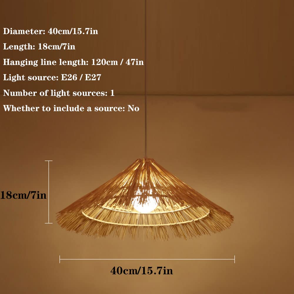 Hand-Woven Rattan Straw Hat Pendant Light - Bamboo Chandelier Ceiling Fixture with Wicker Lampshade - Boho Farmhouse Lantern for Bedroom, Restaurant, or Farm Stay Decor - Close-to-Ceiling Lighting for Cozy & Rustic Ambiance