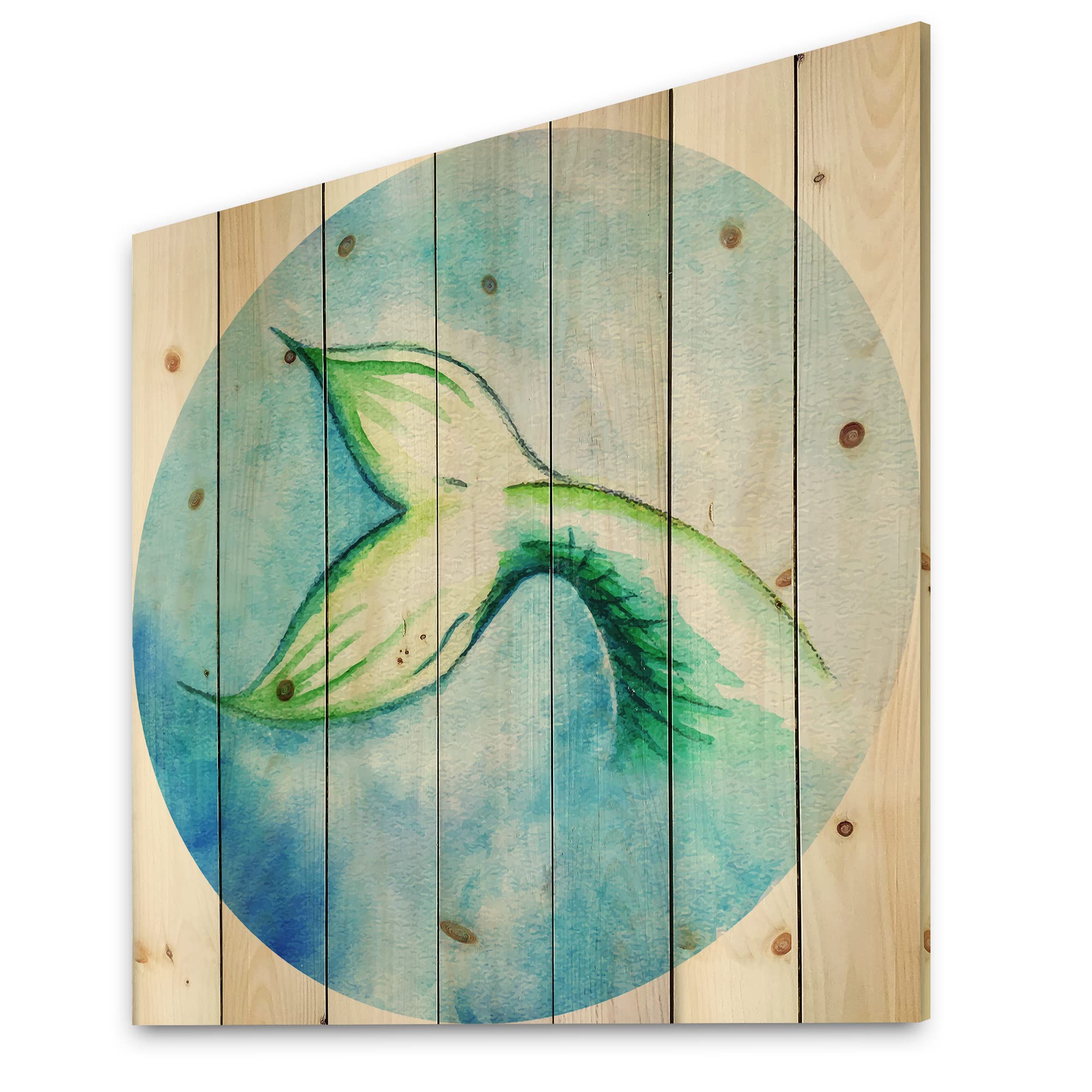 Mermaid Fish Tail Wood Wall Art - Coastal & Nautical Decor, Blue Wooden Wall Panel, Large Animal Print on Natural Pine Wood | Perfect for Beach House, Living Room & Nursery Decor