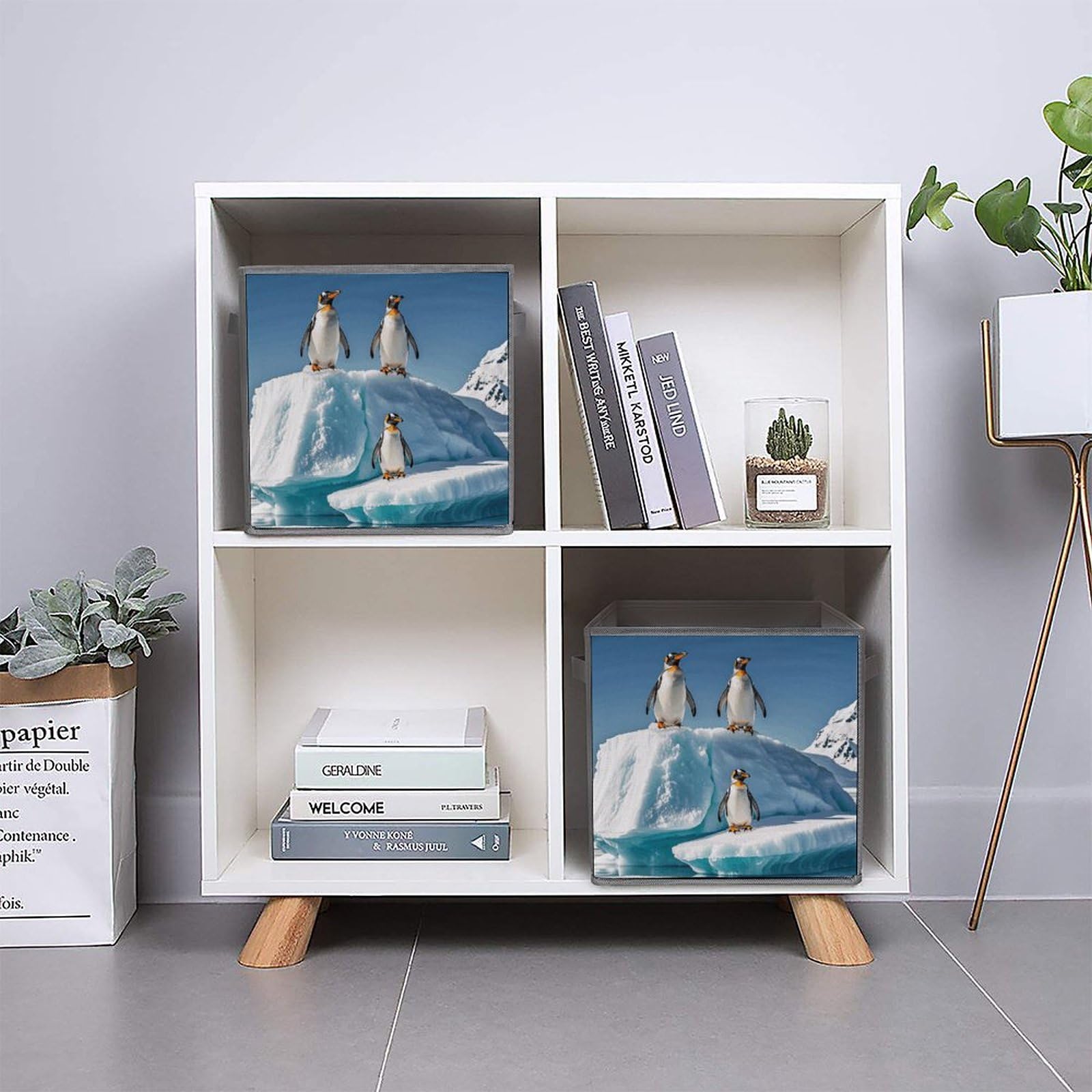 6PCS Collapsible Storage Bins with Handles - Penguin on Iceberg Printed Foldable Organizing Boxes for Home, Kitchen, Bathroom & Office - Space Saving Storage Containers for Shelves, Closet & Pantry Organization