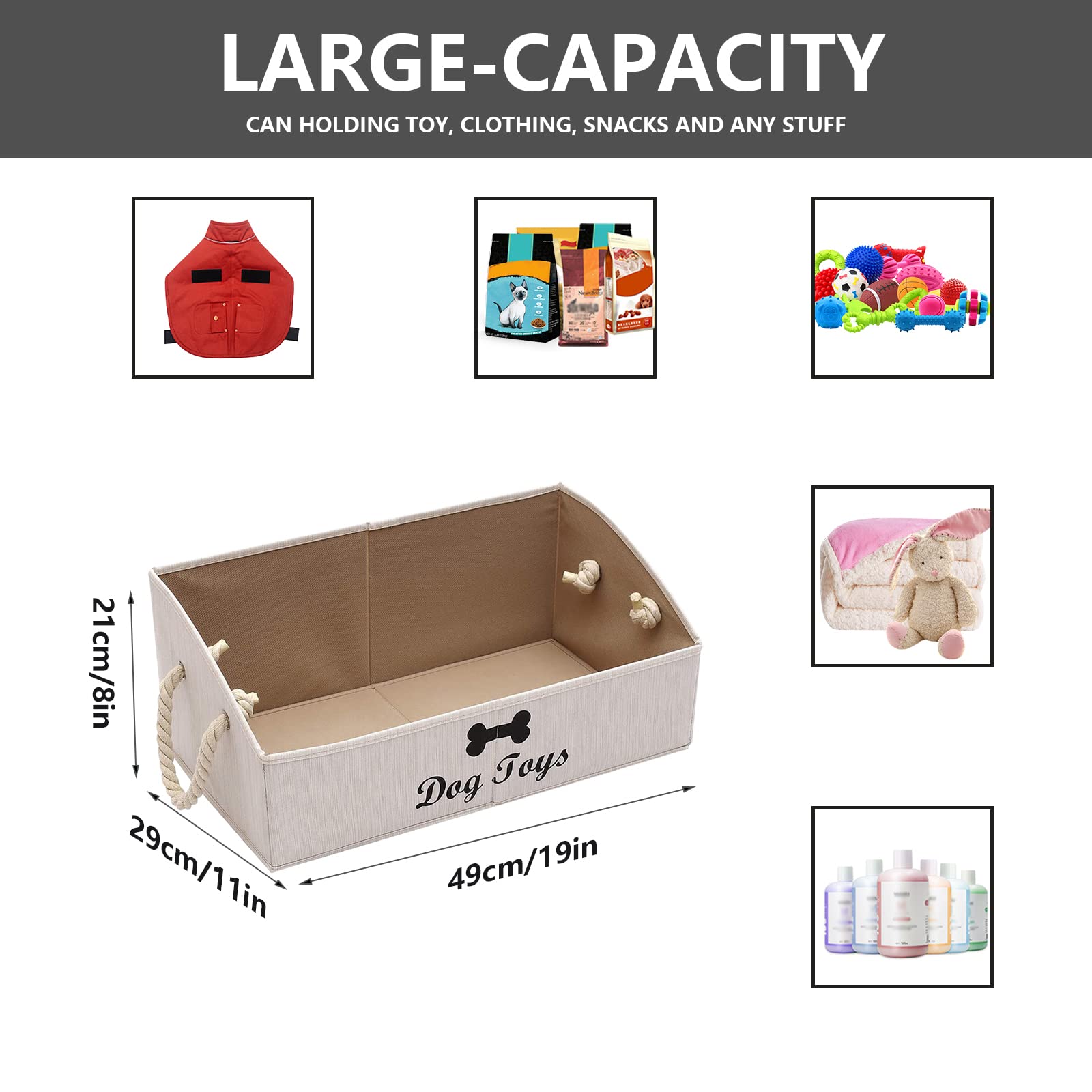 Morezi Large Dog Toy Bin - Puppy Shallow Toy Basket for Dog Toy Storage | Perfect for Living Room, Playroom & Closet Organization | Durable Home Decor in White
