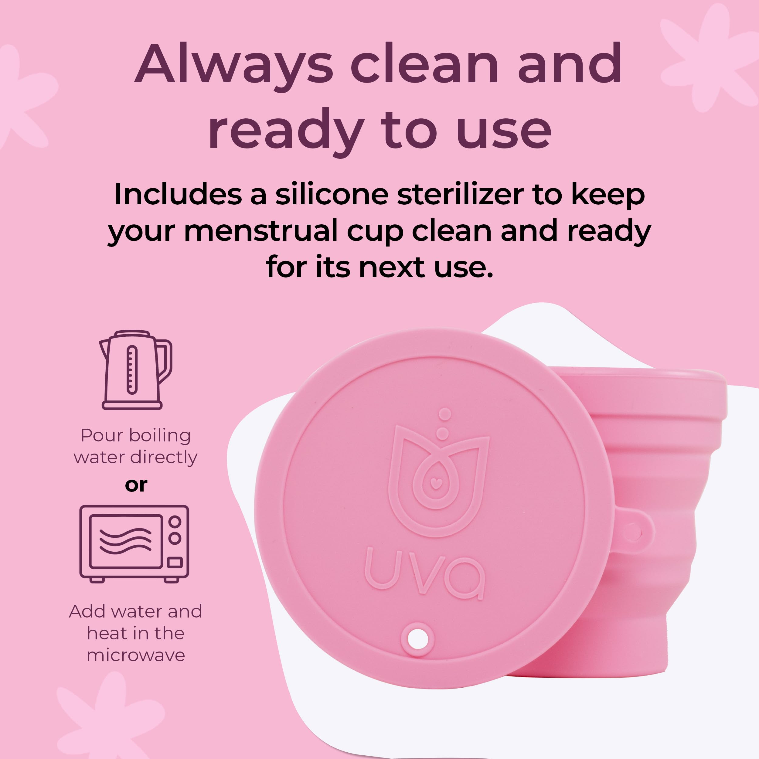 UVA 2 Reusable Menstrual Cup Kit - Size 0 for Light Flow - 10-Year Durable & Leak-Proof Medical Grade Silicone - Small Menstrual Cup with Sterilizer & Travel Pouch - Perfect for Active Lifestyles, Travel, and Eco-Friendly Period Care