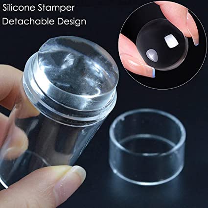 Soft Silicone Jelly Nail Art Stamper Kit with Acrylic Scrapers - DIY French Manicure Printing Tool for Girls & Women - Perfect for Home Salon, Nail Parties & Professional Use (Transparent, Pack of 1)
