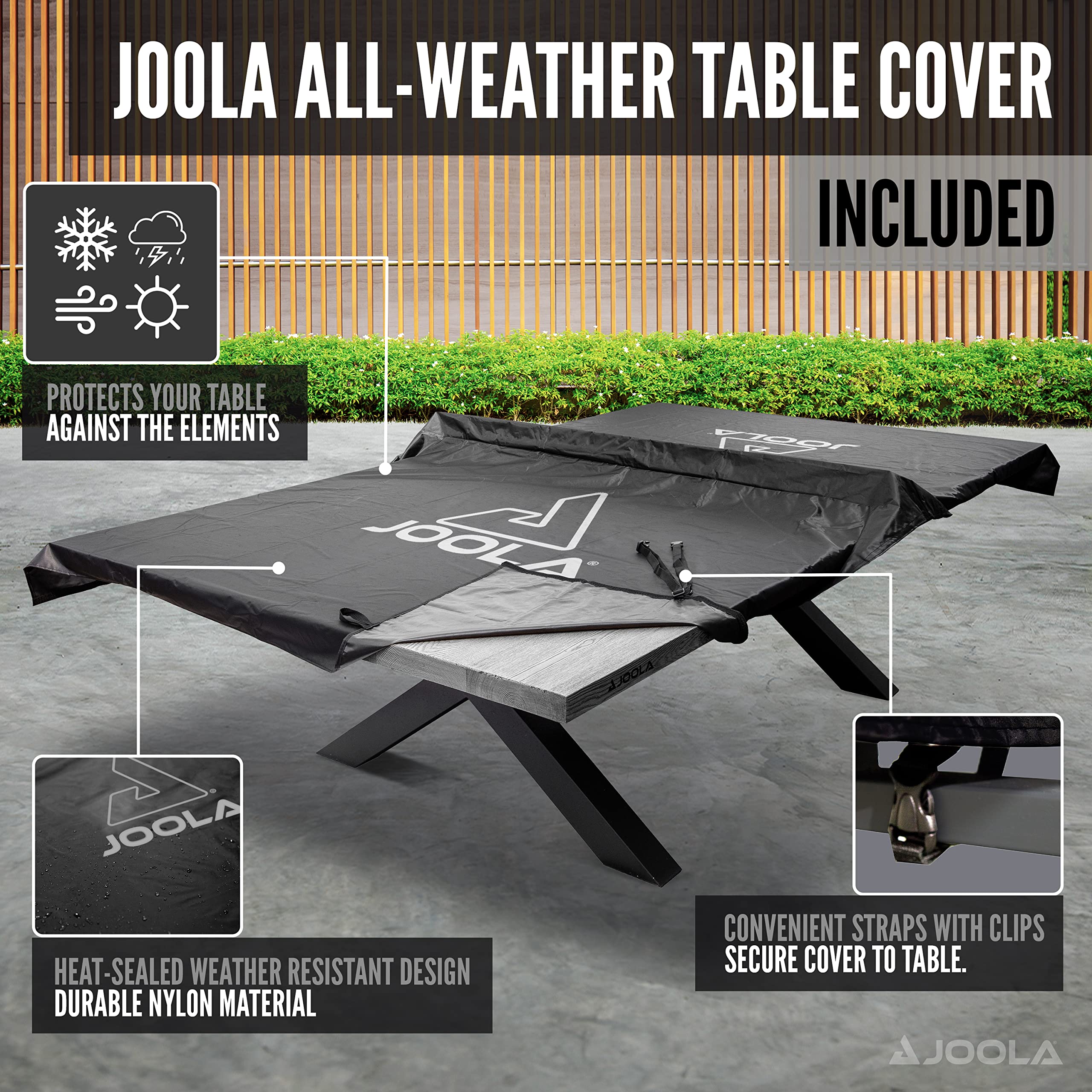 JOOLA Outdoor Ping Pong Table - Multi-Functional Concrete Wood Look Design for Indoor & Outdoor Use - Includes Steel Net & Frame - Perfect for Backyard Games, Parties, and Family Gatherings
