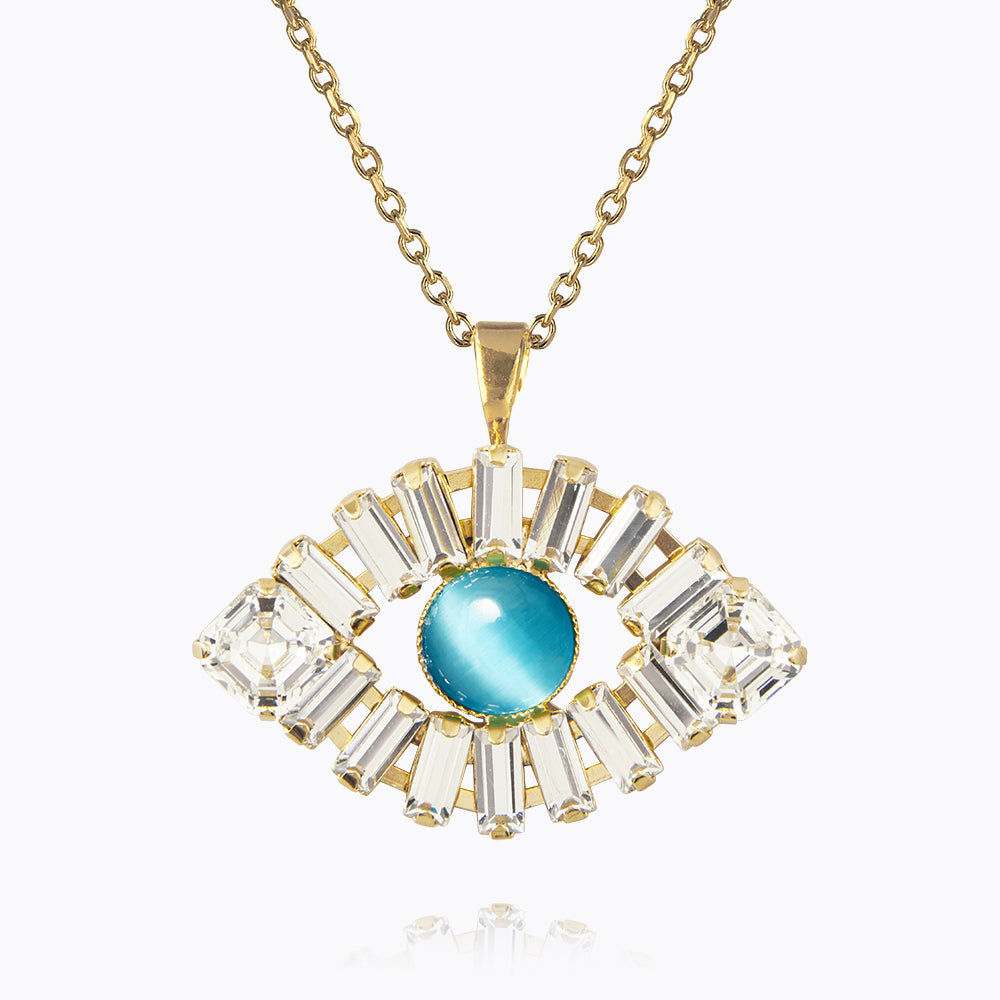 Greek Eye Statement Necklace - Elegant Crystal & Aquamarine Jewelry for Women | Perfect for Weddings, Parties & Boho Fashion