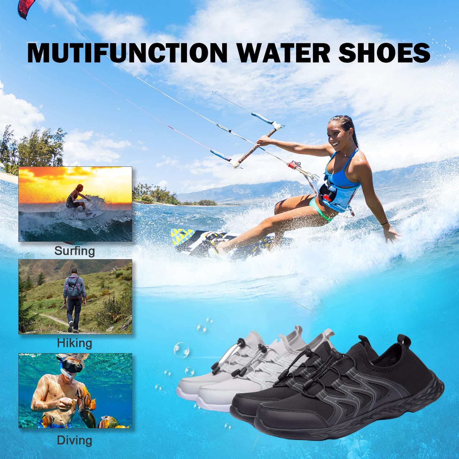 Men's Quick Dry Water Shoes - Lightweight Slip-On Athletic Water Sport Walking Shoes for Beach, Pool, and Outdoor Adventures
