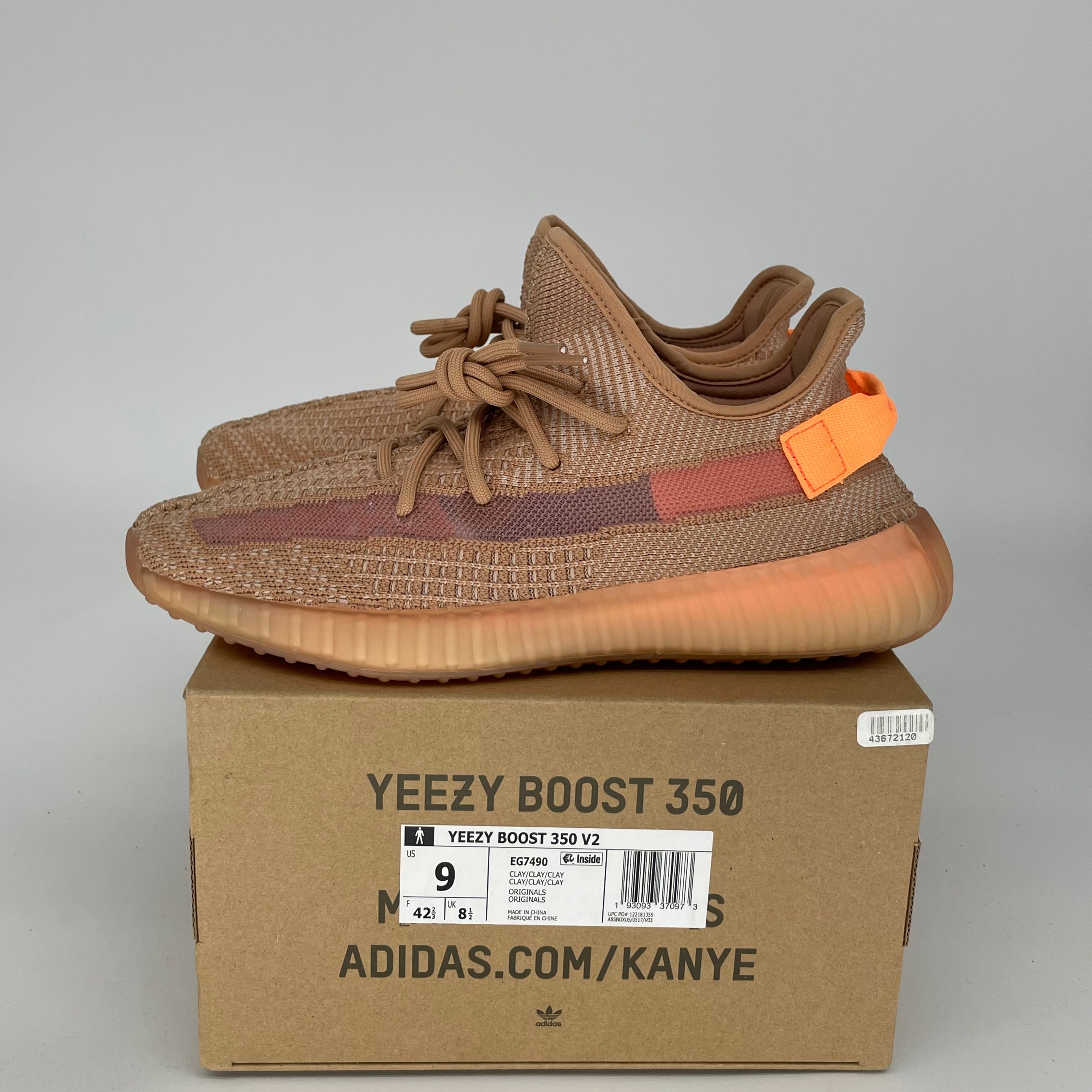 Adidas Yeezy Boost 350 V2 Clay Sneakers - Men's Size 9 (EG7490) | Comfortable Running Shoes for Gym, Jogging & Casual Wear