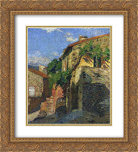 Henri Martin Houses at Collioure Museum Art Print - 20x22 Inch Gold Ornate Framed Painting with Double Matting - Perfect for Living Room, Office & Gallery Wall Decor
