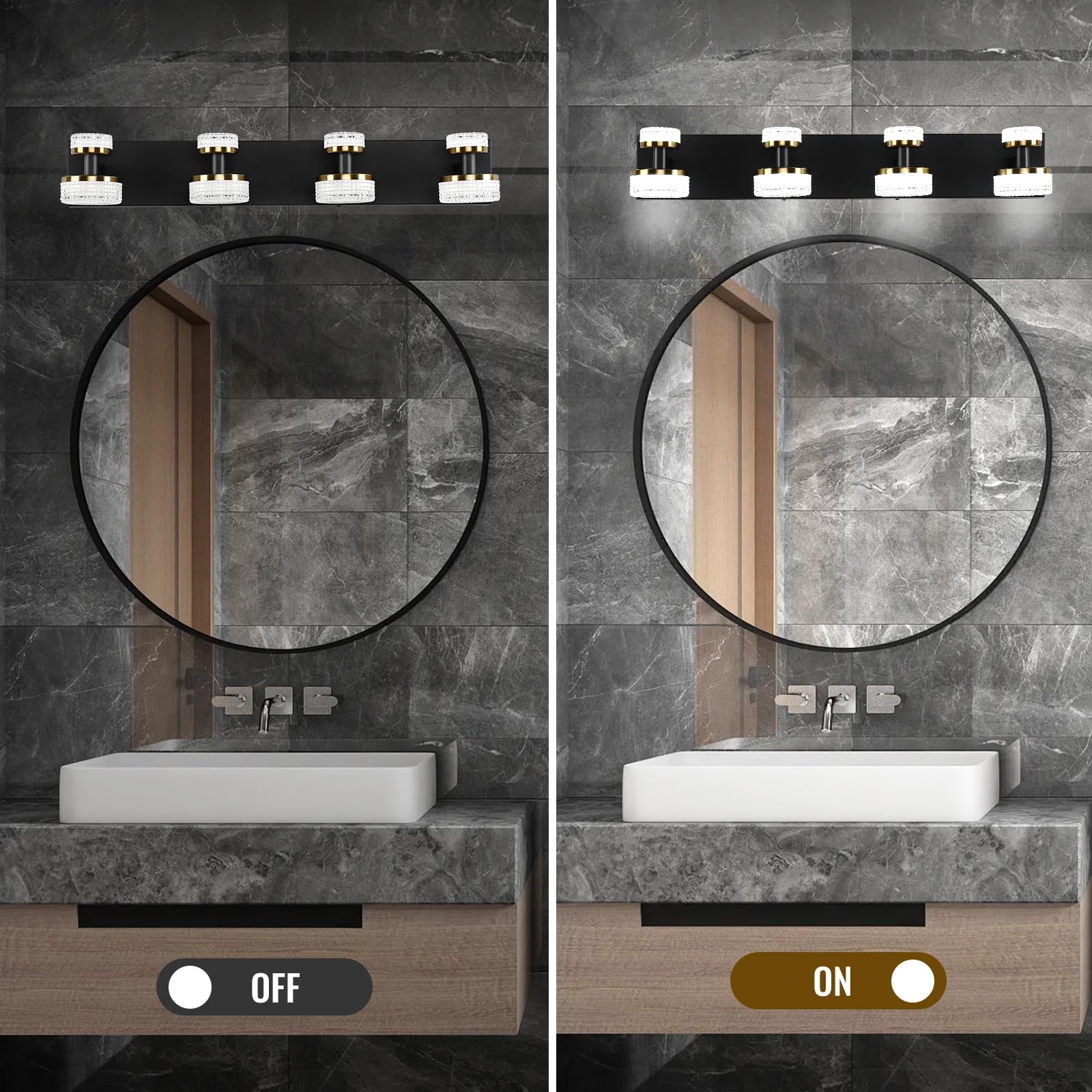 Modern LED Vanity Light Fixtures for Bathroom Mirror - 4-Light Acrylic Bathroom Lighting with ETL Certification - Perfect for Makeup, Shaving & Spa-Like Ambiance