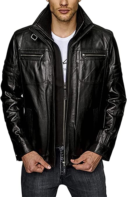 Premium Black Leather Jacket for Men - Motorcycle Biker Jacket - Stylish & Durable Genuine Leather Coat - Perfect for Riding, Casual Wear & Outdoor Adventures