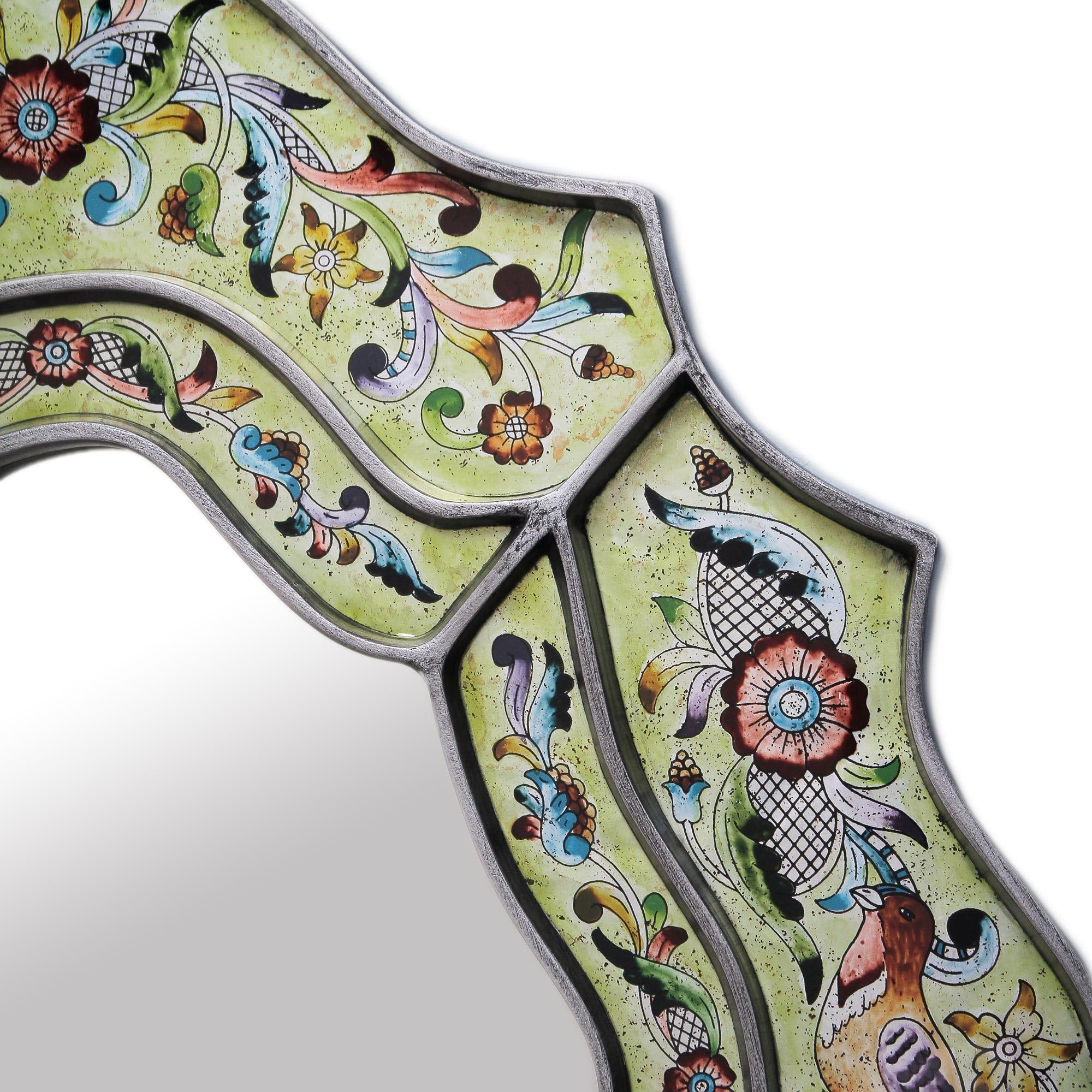 NOVICA Handmade Verdant Spring Reverse Painted Glass Mirror - Elegant Wall Decor for Living Room, Bedroom & Bathroom