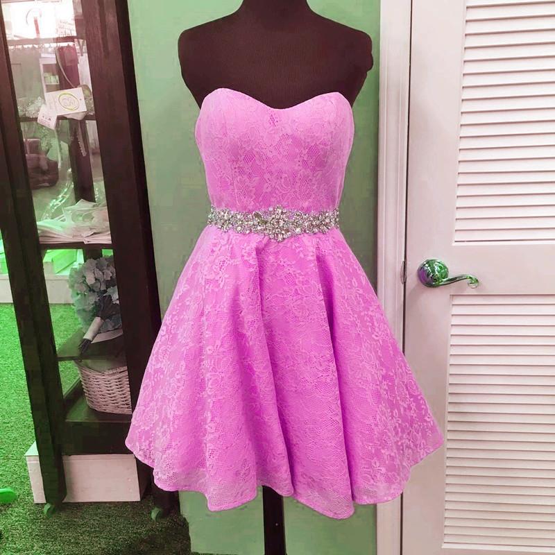 Elegant Crystal Bead Sashes Sweetheart Lace Prom Homecoming Dresses Short - Perfect for Prom Night, Homecoming Dance, and Formal Events